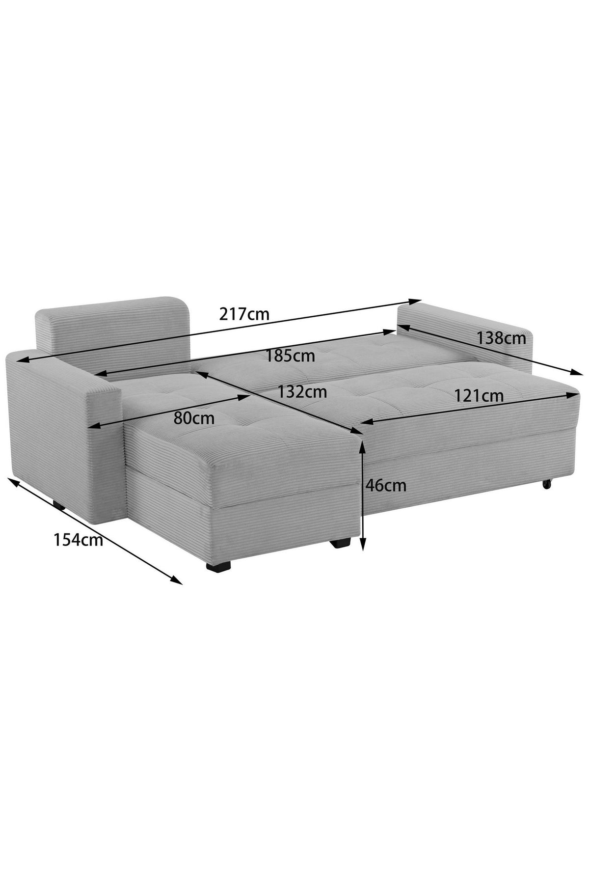 Seitenansicht des Ecksofas KILLAM mit Recamiere