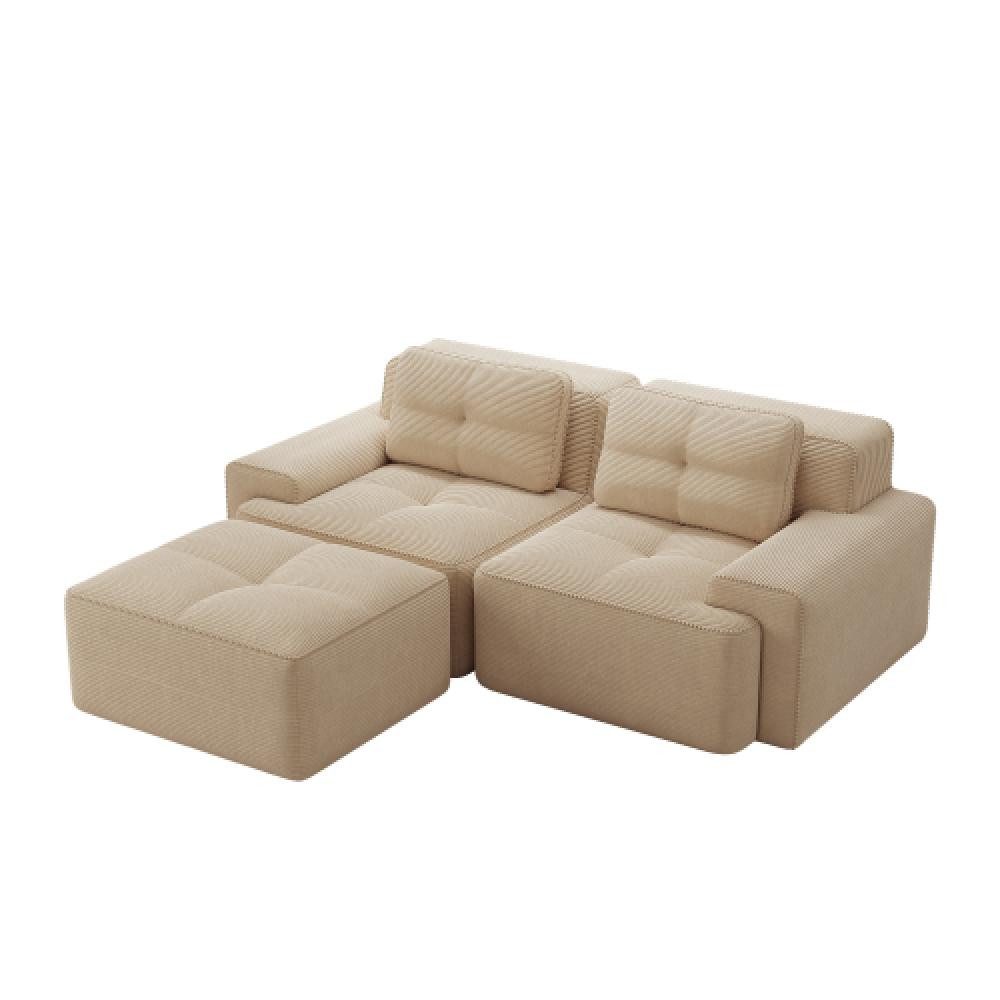 Cord Ecksofa CLOUD in Beige mit Hocker