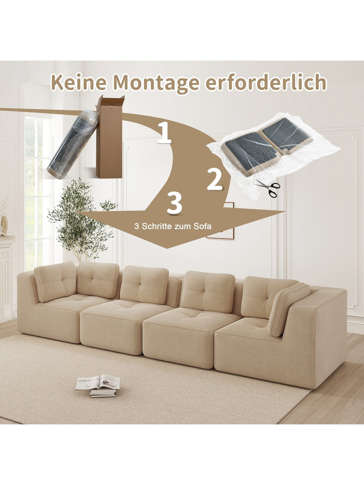 Detailaufnahme des beigen Cordstoffs