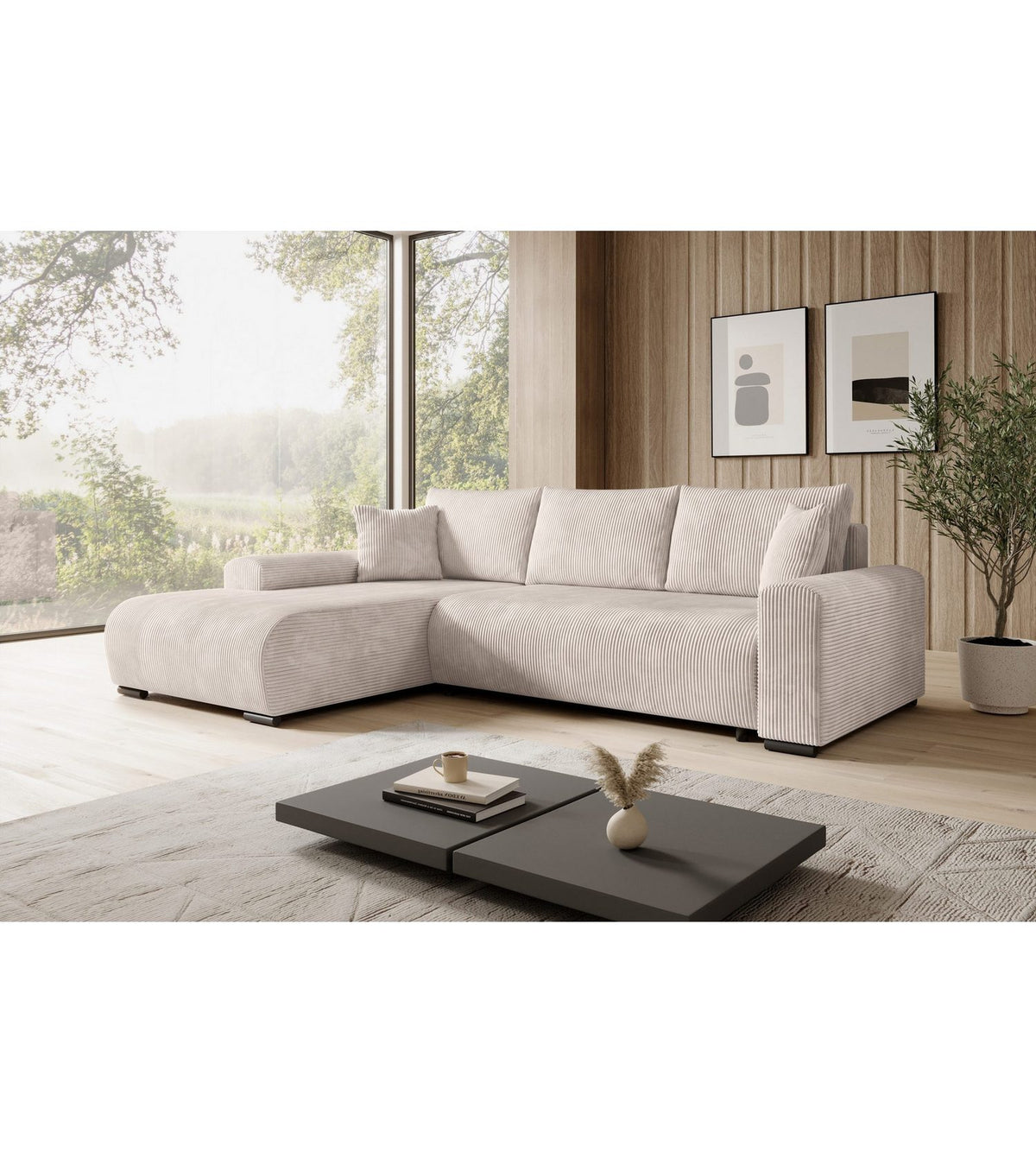 Cord Ecksofa ELLEN in Vanilla im Wohnzimmer