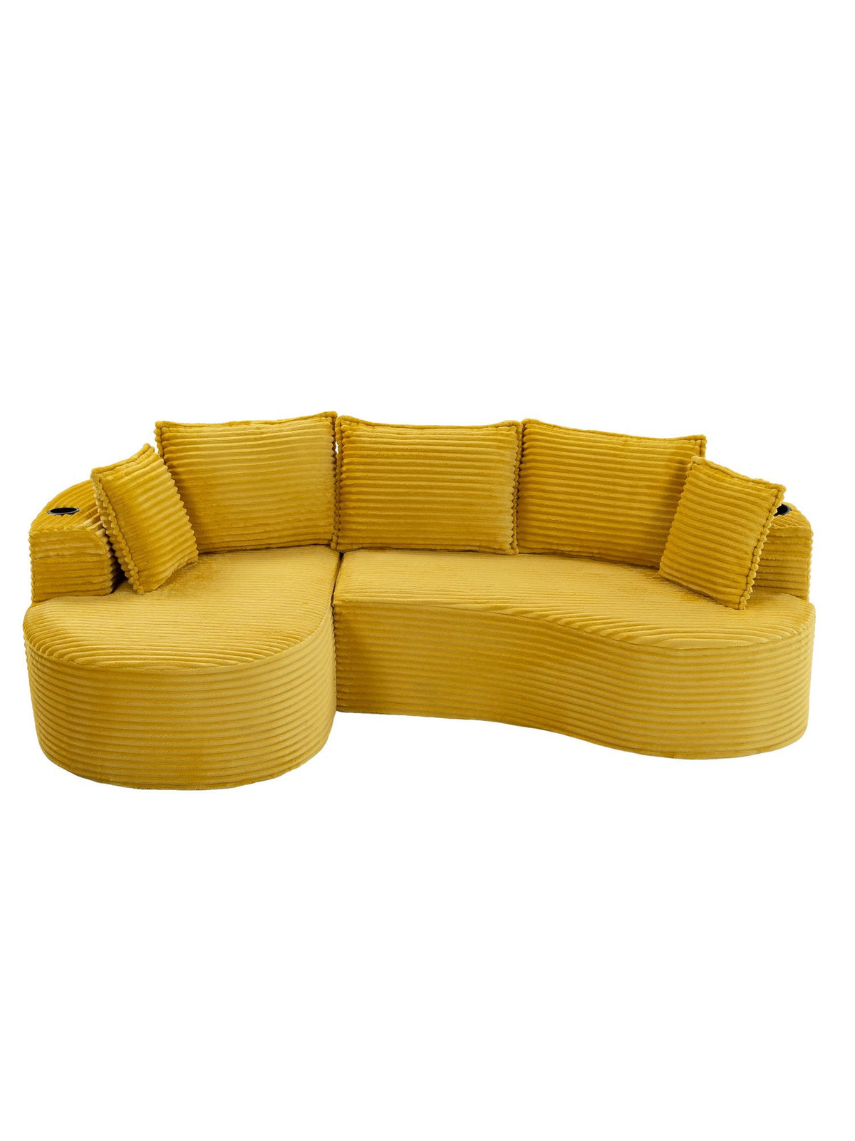 Gelbes Cord Bogensofa frontal im Wohnzimmer
