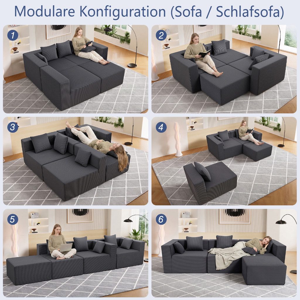 Cord Ecksofa 203 cm in Grau seitliche Ansicht