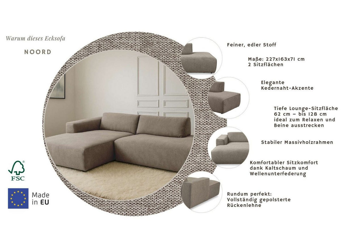 Sitzfläche des Cord Ecksofas NOORD mit Kaltschaum