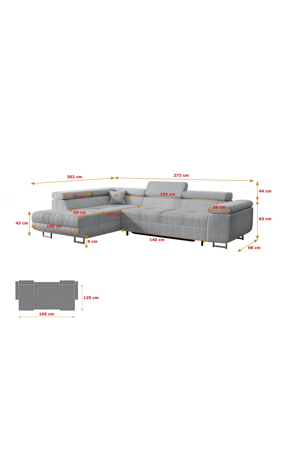 Verstellbare Kopfstütze des Ecksofas GUSA-L