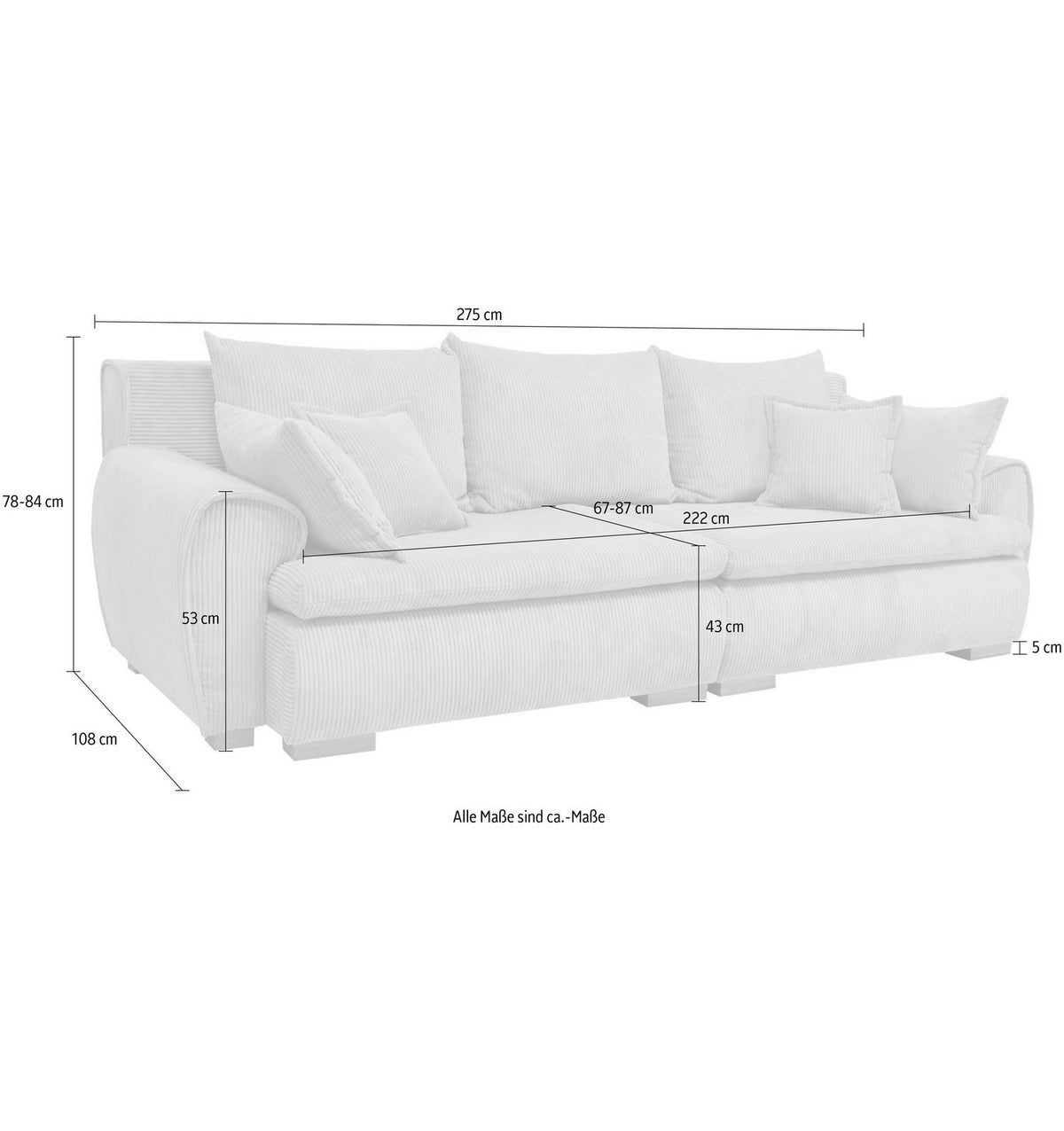 Cord Big-Sofa KATJA 275 cm in Taupe Ansicht 7