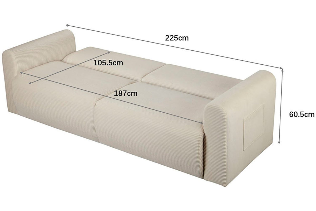 Bettkasten des Cord Schlafsofas JONAA