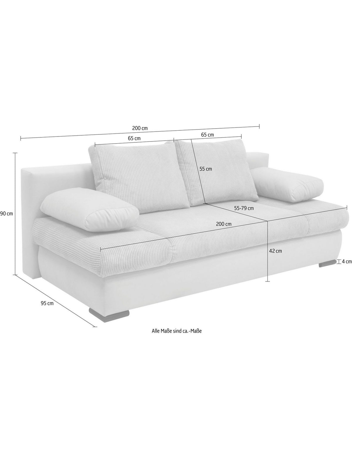 Cord Schlafsofa CHICAGO mit ausgezogener Liegefläche