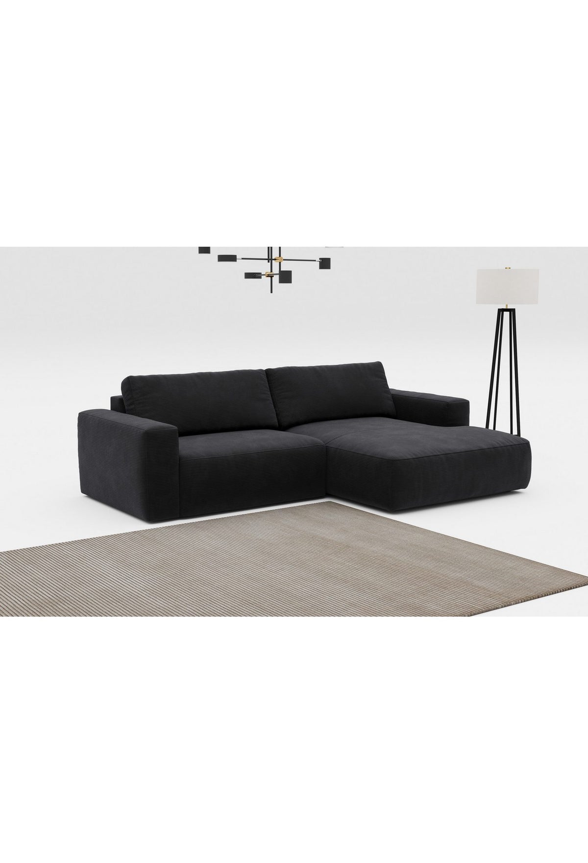 Ecksofa LASSO in Rib-Cord von schräg vorne