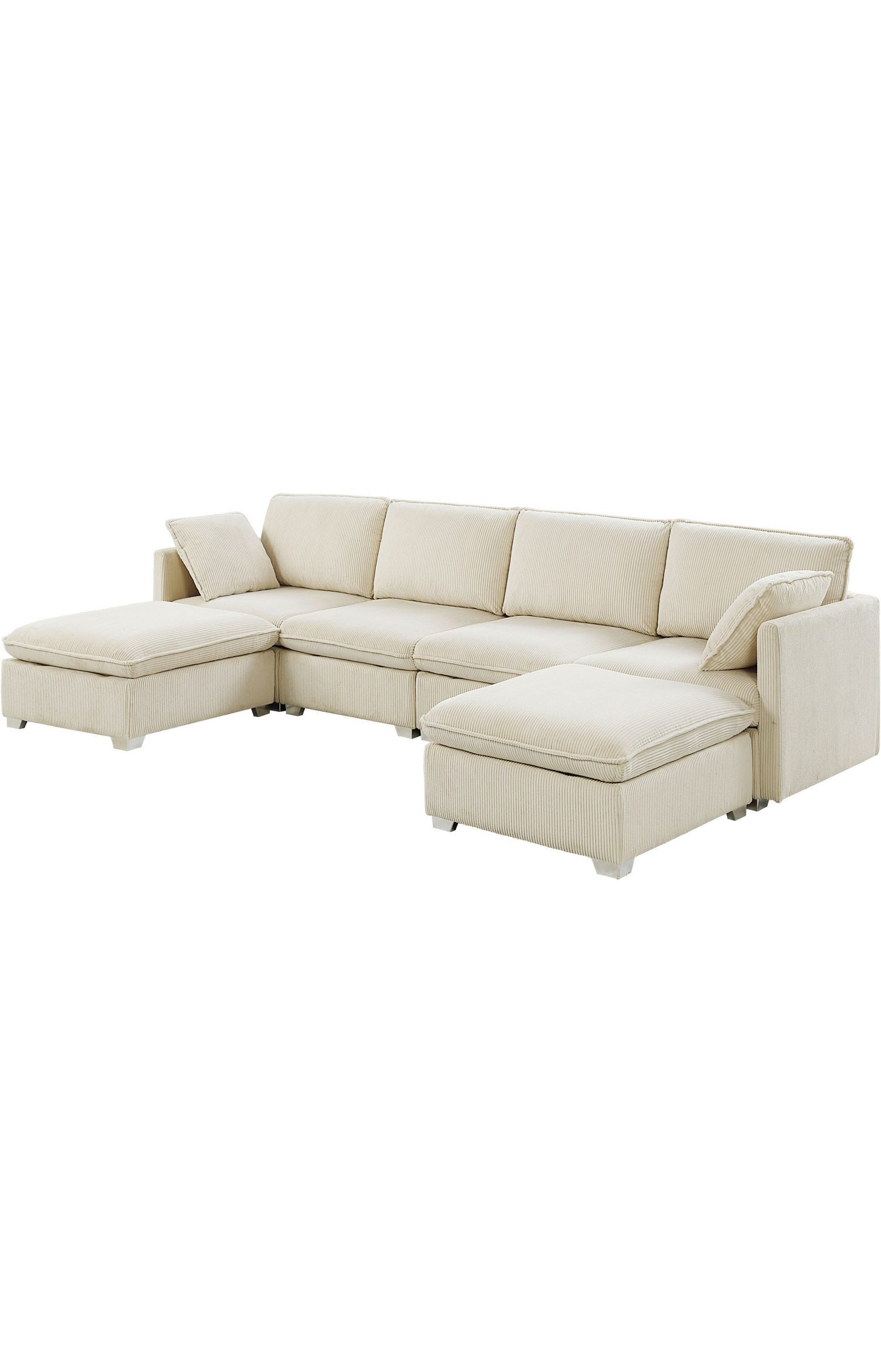 Modul-Sofa MATTI mit zwei Hockern im Wohnzimmer