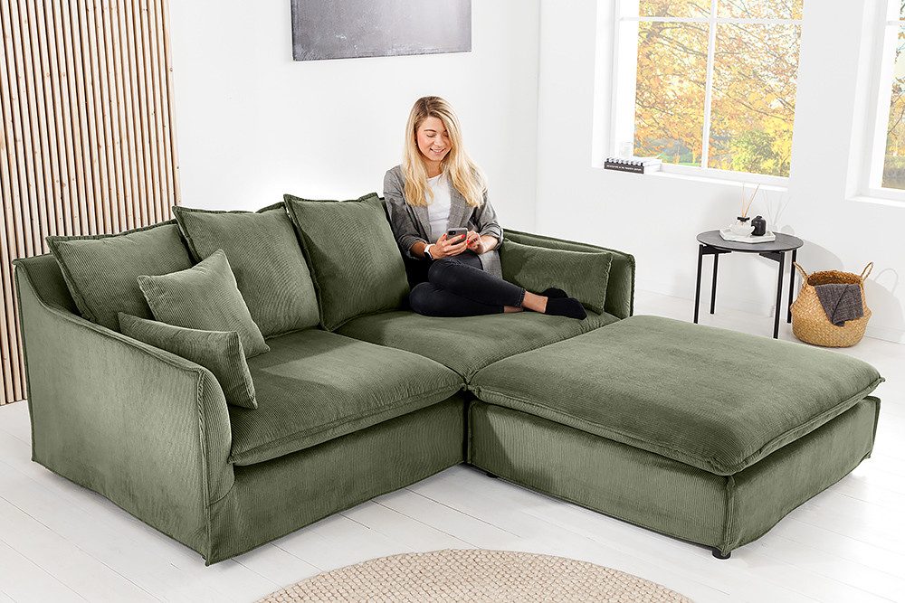 Cord Sofa HEAVEN mit Rückenkissen und Zierkissen