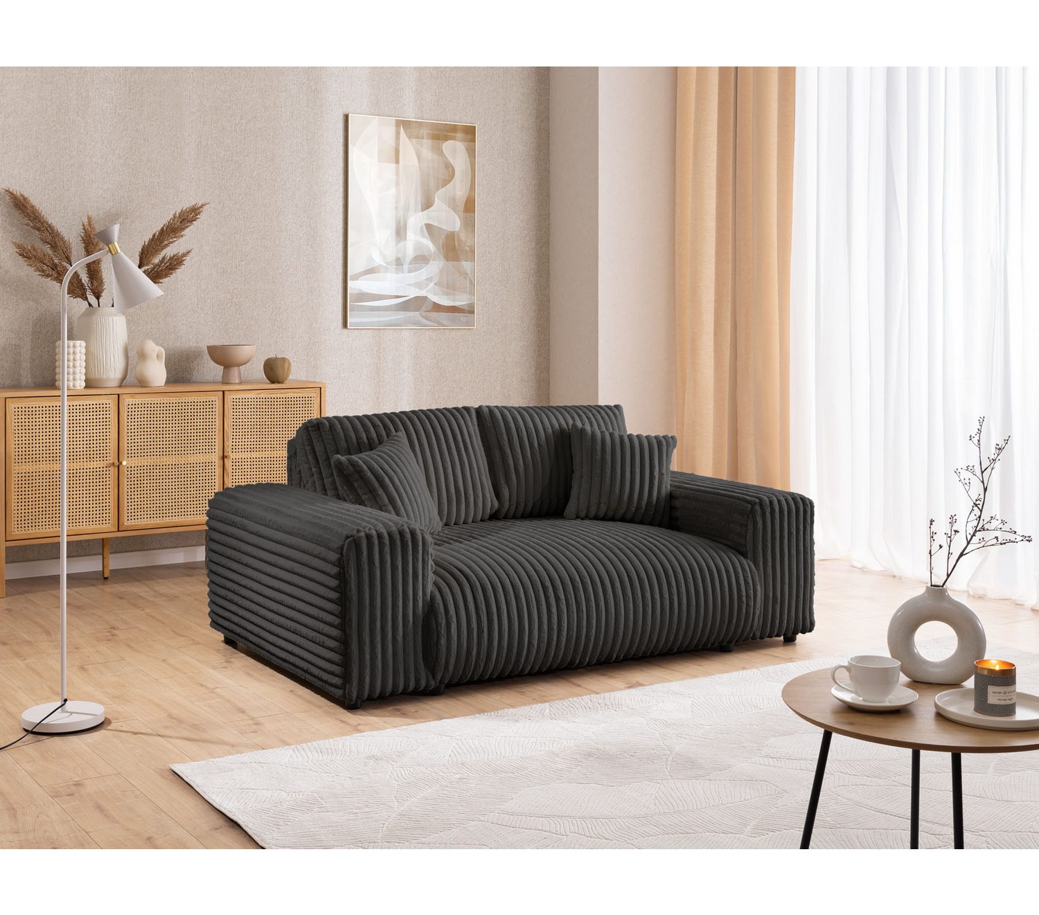 Cord Sofa MOLLIS in Dunkelgrau von vorne