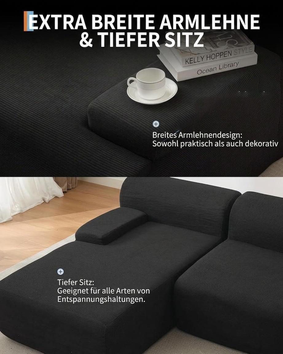 Modulares Cord Ecksofa Rueckansicht