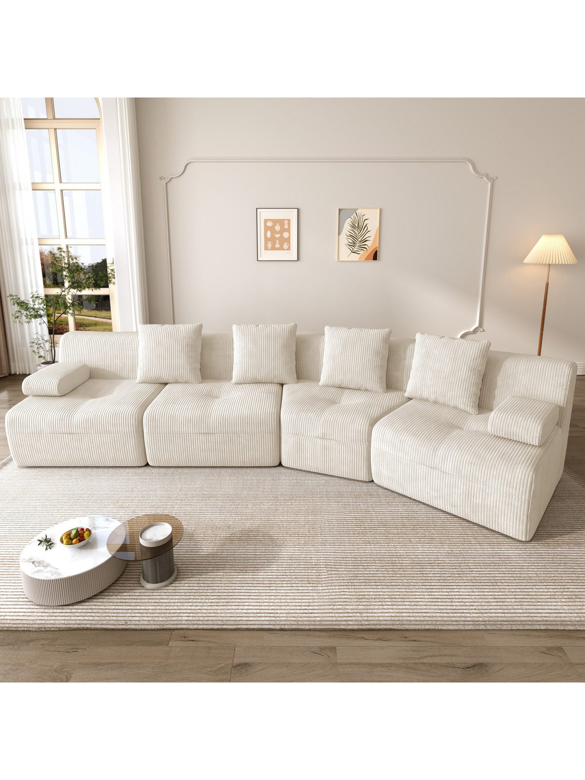 Modulares Cord Sofa in Beige einzelnes Sitzmodul
