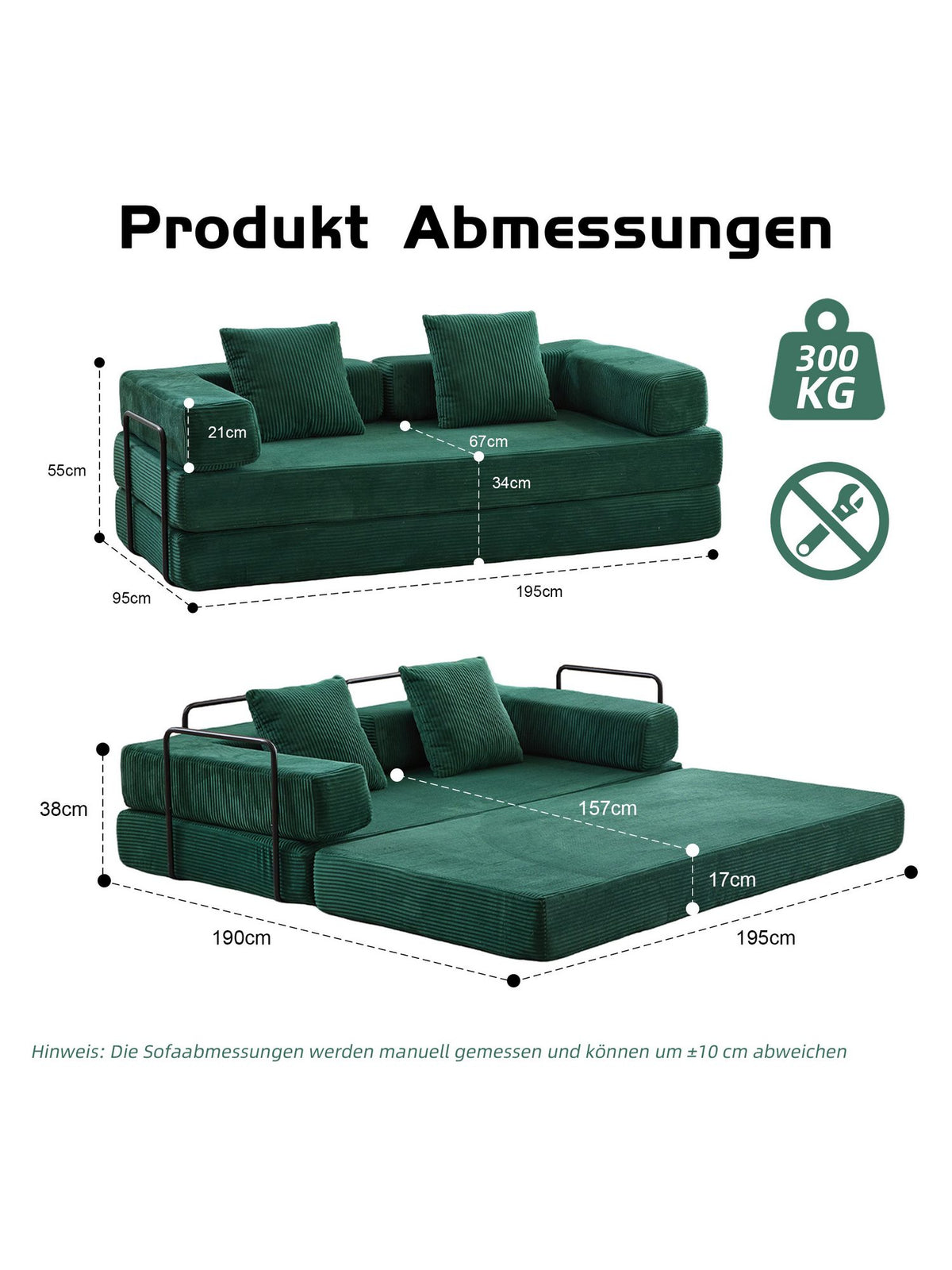 Dunkelgrünes Cord Schlafsofa LEAWIN im Wohnzimmer Ambiente