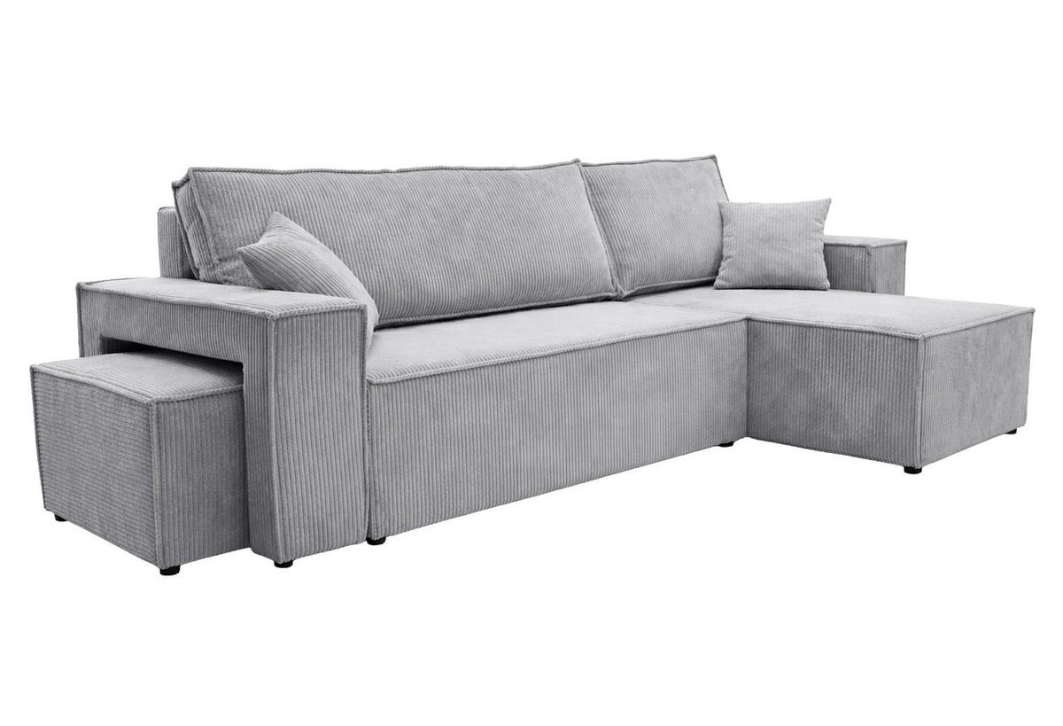 Pouf des Cord Ecksofas BEST L in Hellgrau