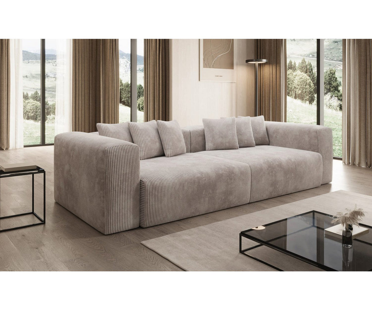 Cord Sofa TULLY im Wohnzimmer mit tiefer Sitzfläche