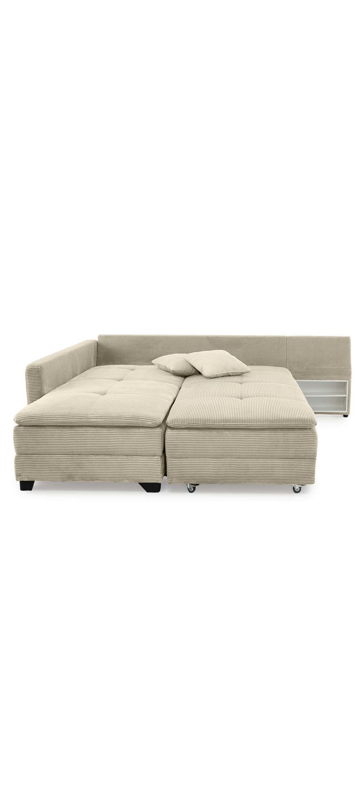 Cord Ecksofa 15161 in Beige Grau von schräg vorne