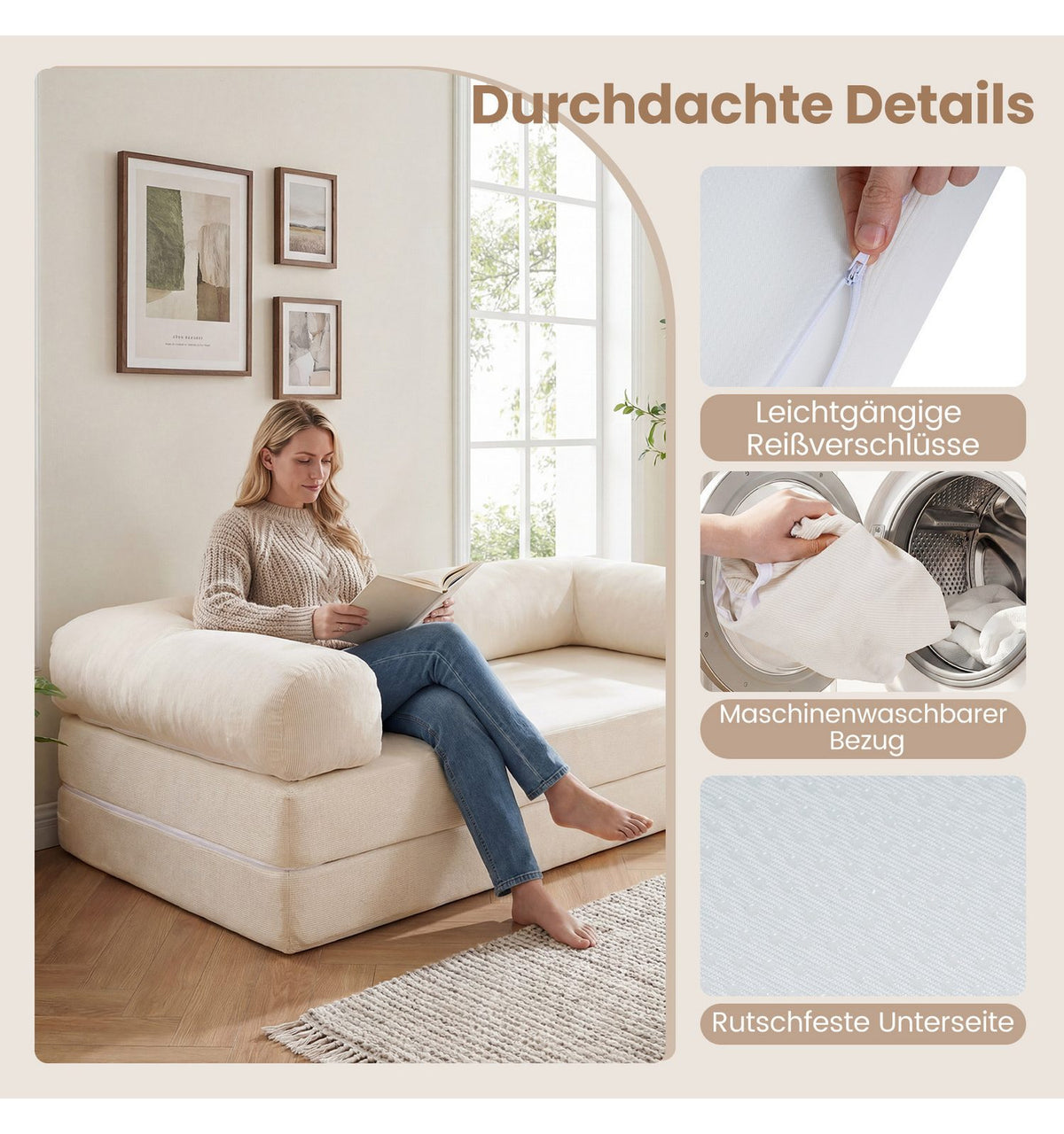 Cord Schlafsofa in Beige Maßangaben