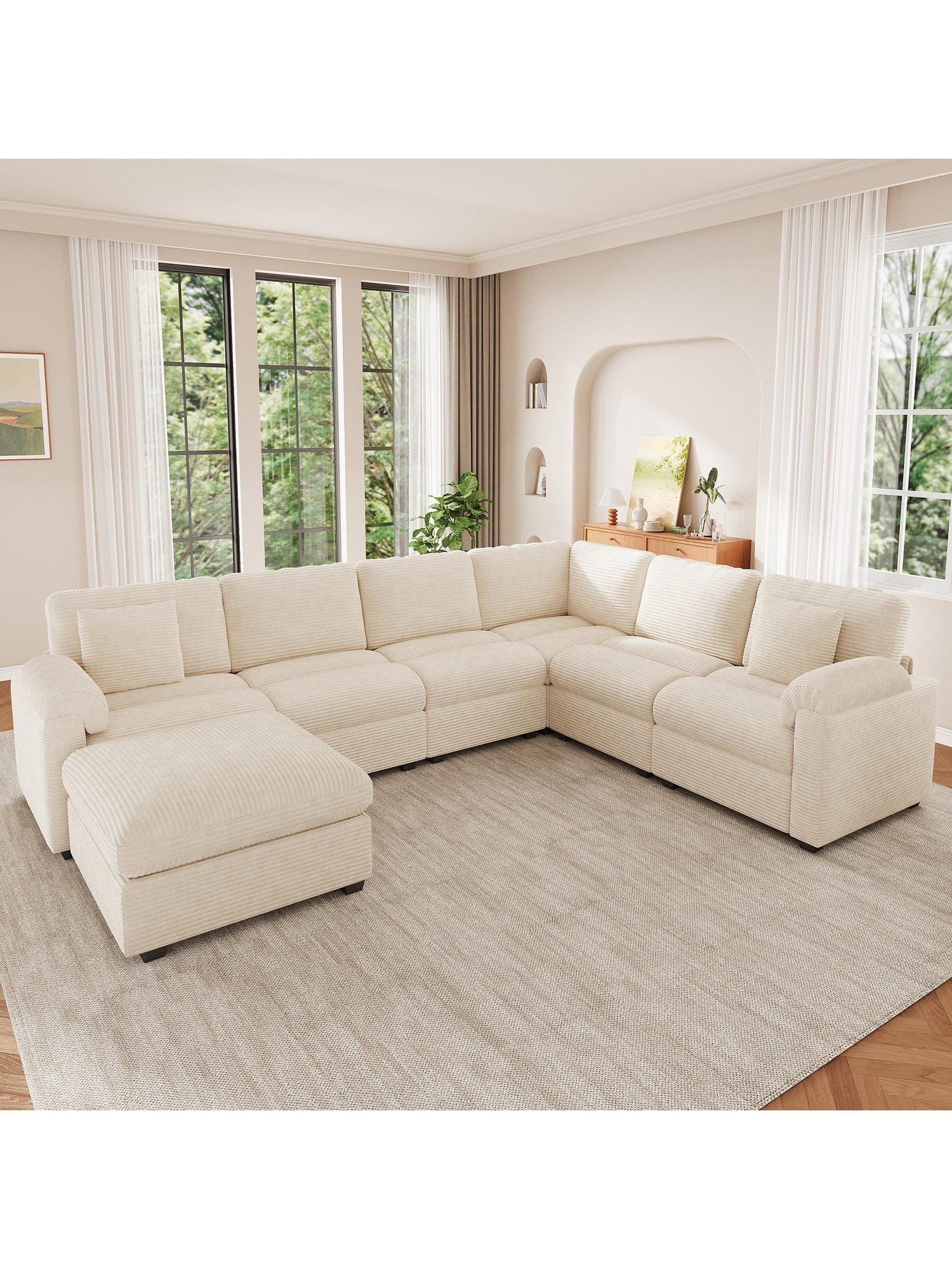 Beige Cord Wohnlandschaft mit Sitz- und Rückenkissen