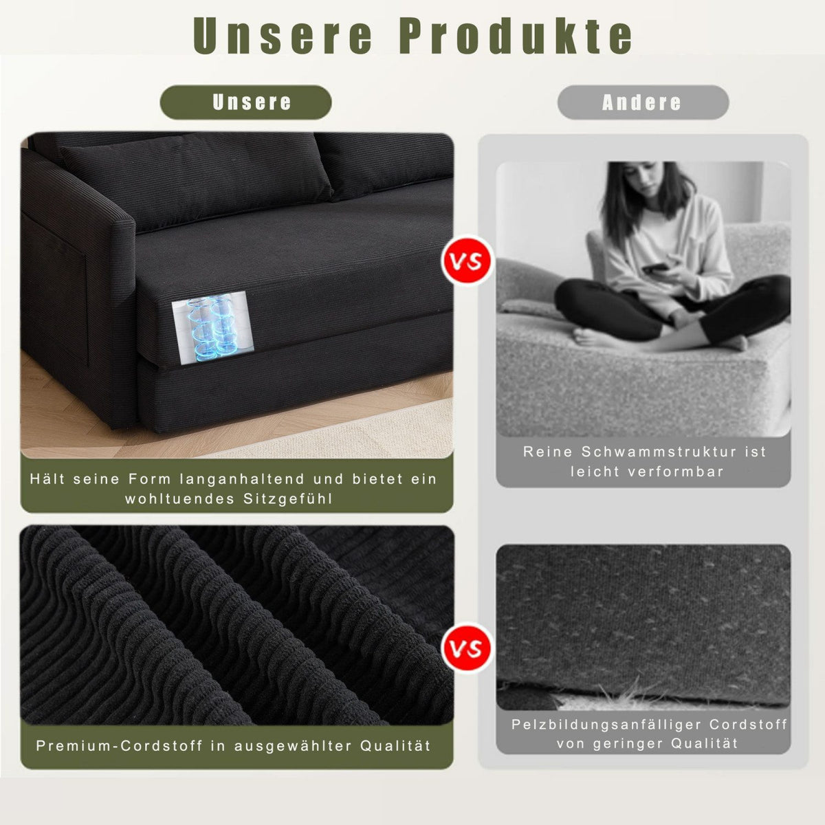 Die zwei Lendenkissen des Cord Bodensofas ANYSUN