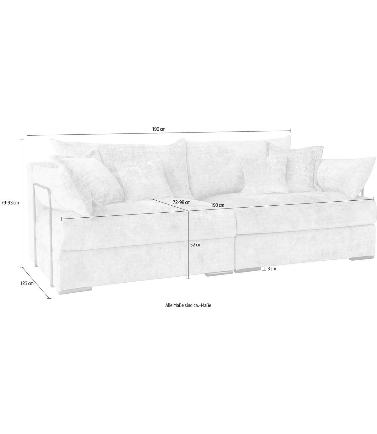 Big Sofa CASA XL in Beige mit Armlehnenkissen