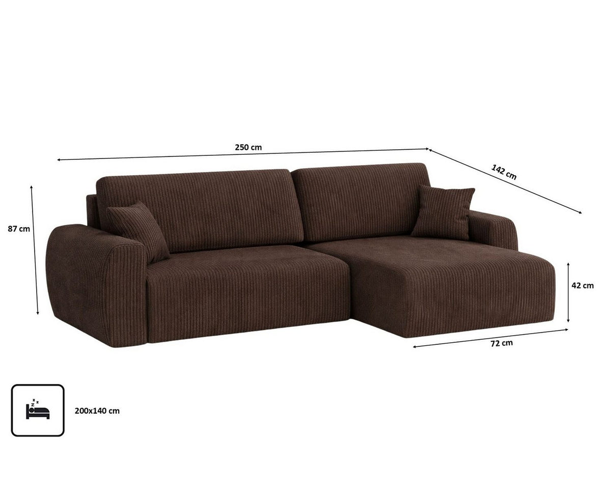 Detail des gerippten Cordstoffs POSO in Braun