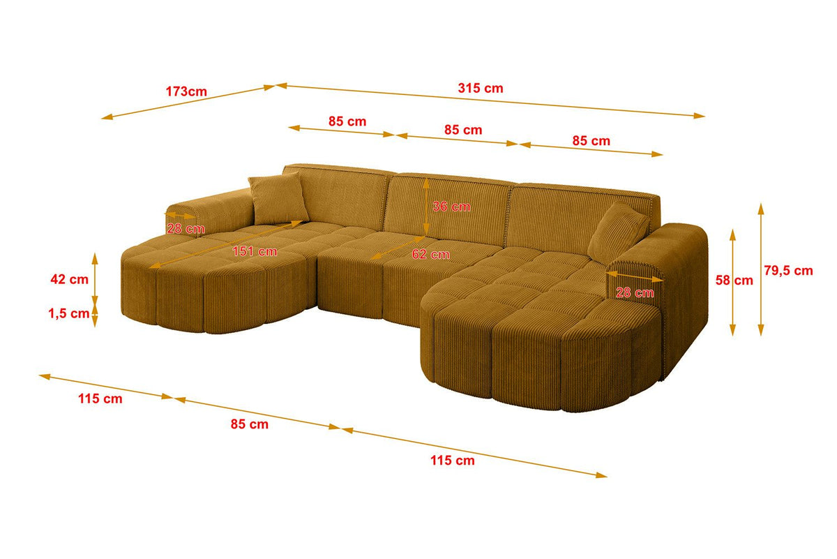 Wohnlandschaft LIVO-U1 in U-Form von der Seite