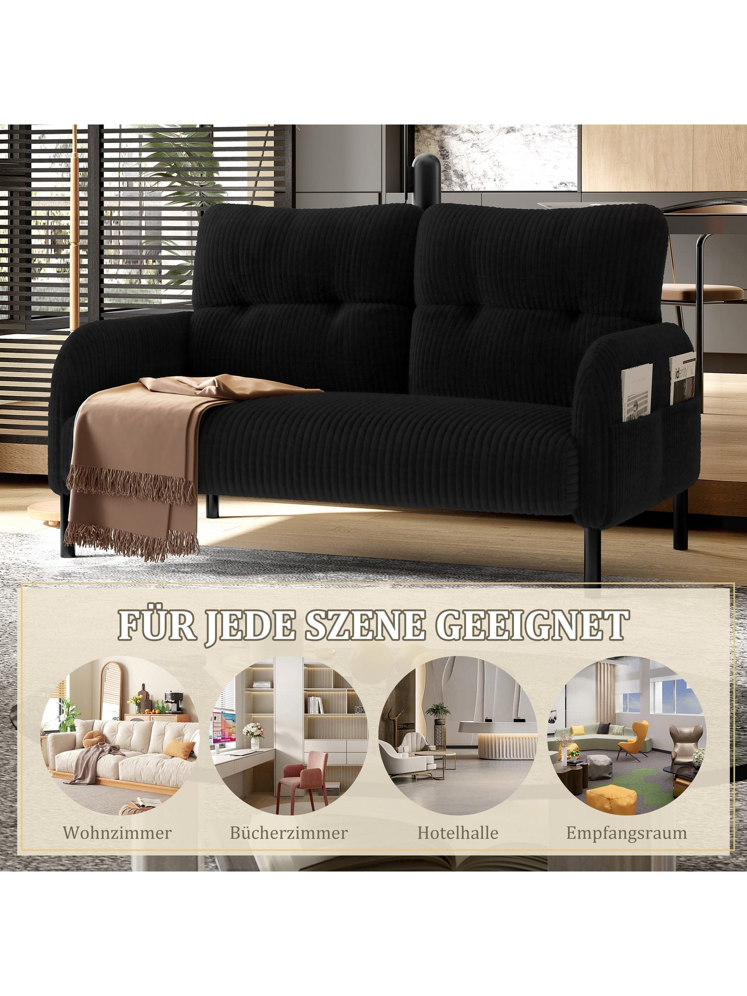 Cord Sofa BLINGBIN in Schwarz von vorne