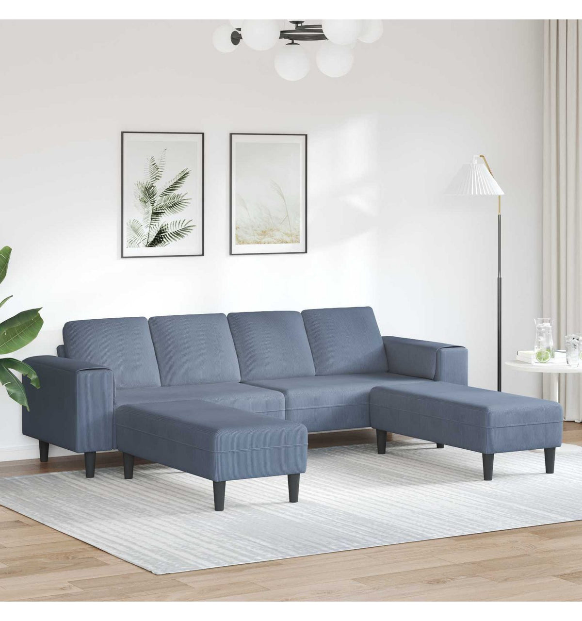 Blaue Cord Wohnlandschaft von vorne