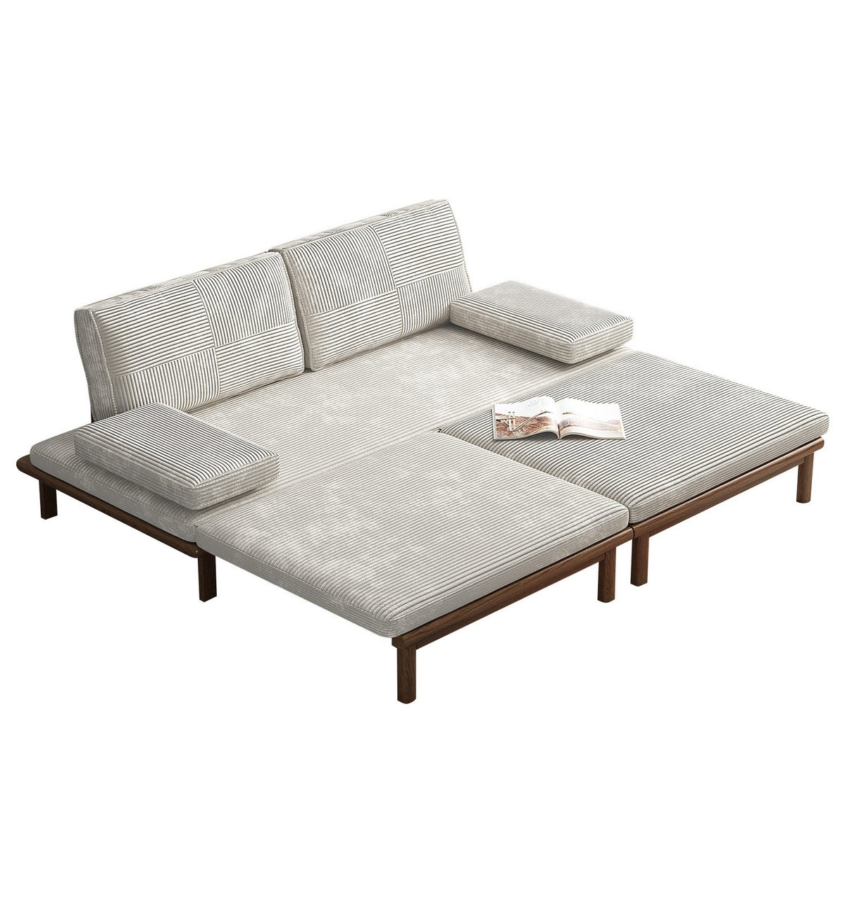 Cord Schlafsofa mit ausgeklappter Liegefläche als Doppelbett