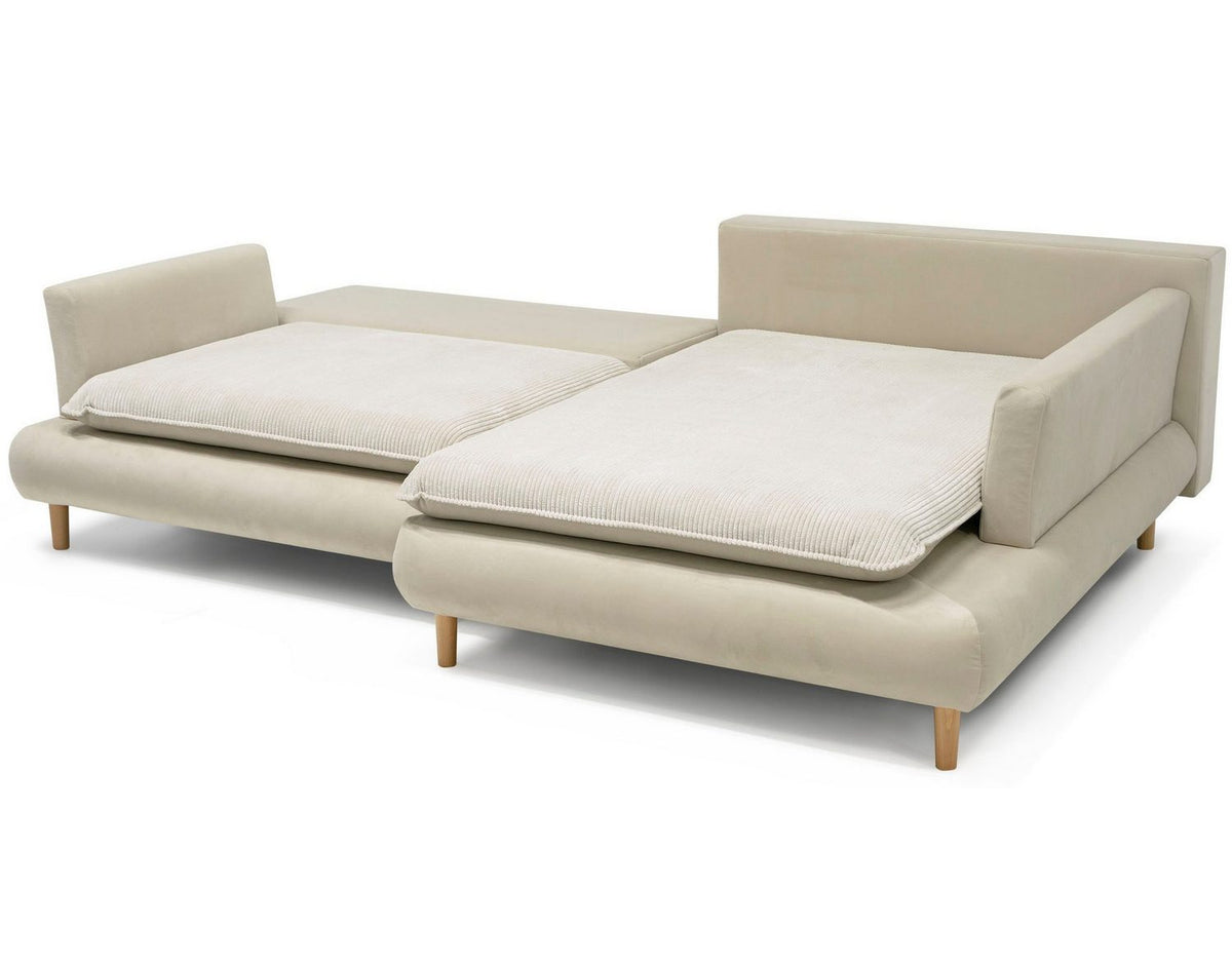 Cord Ecksofa MANDELA in Beige im Wohnzimmer