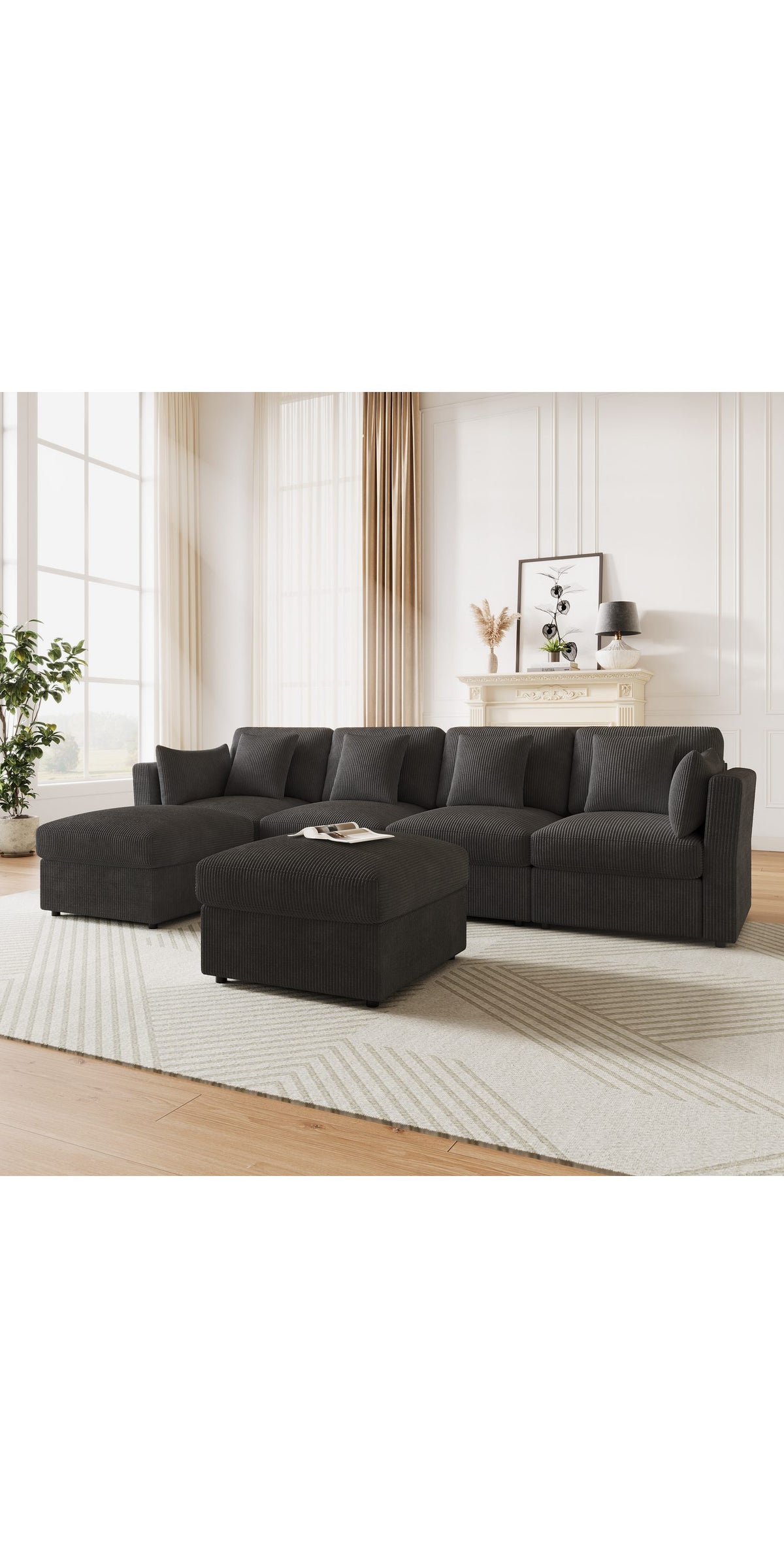 Modulare Cord Wohnlandschaft in Grau mit Zierkissen