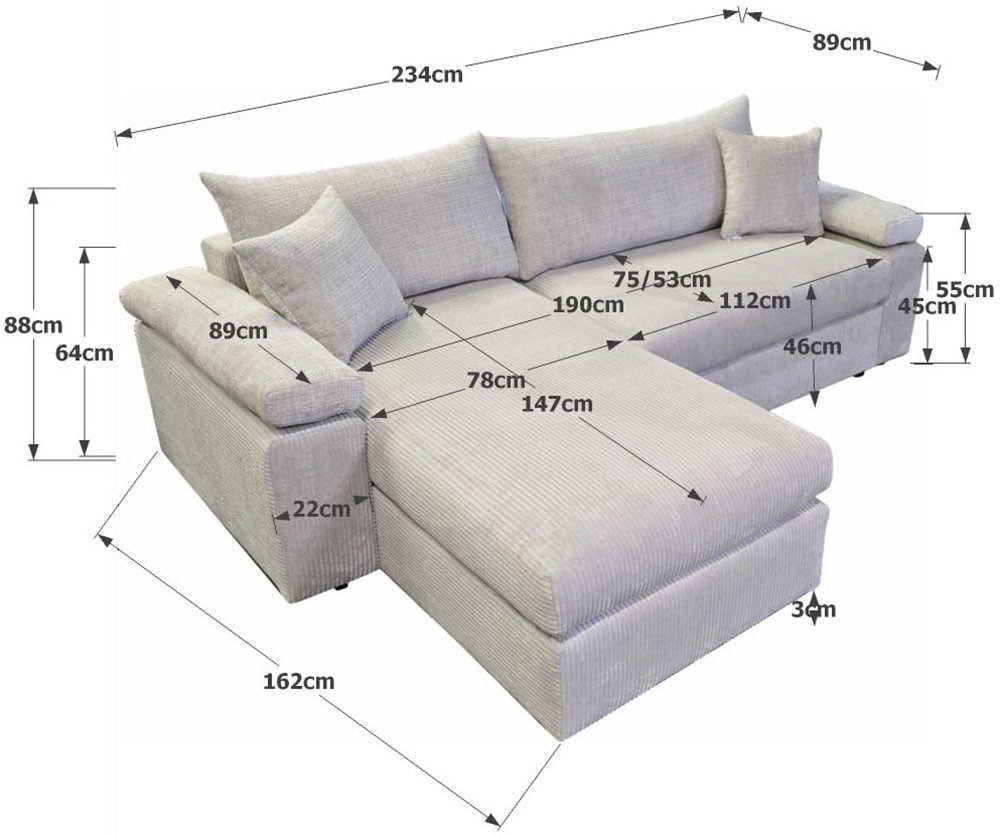 Cord Ecksofa COSY frei im Raum gestellt