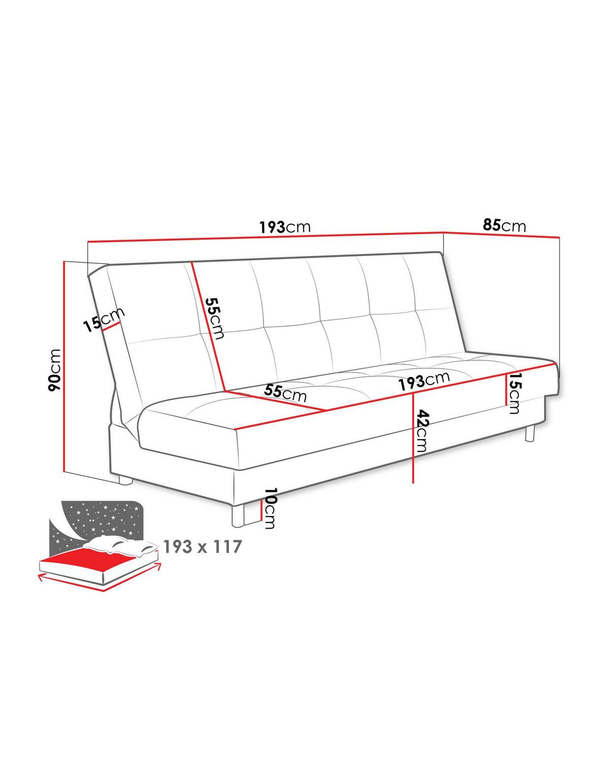 Bettkasten unter der Sitzfläche des Schlafsofas