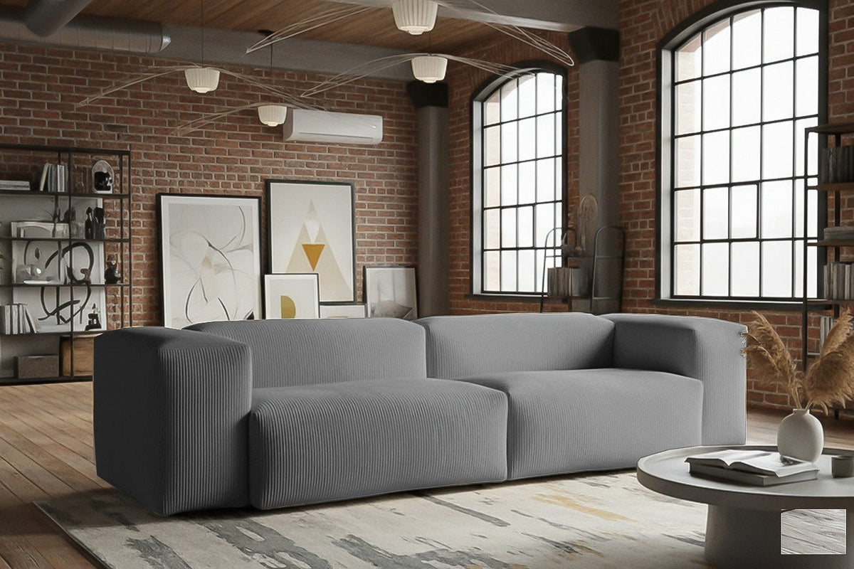Cord Sofa CELESTE in Grau mit Polsterhocker im Wohnzimmer