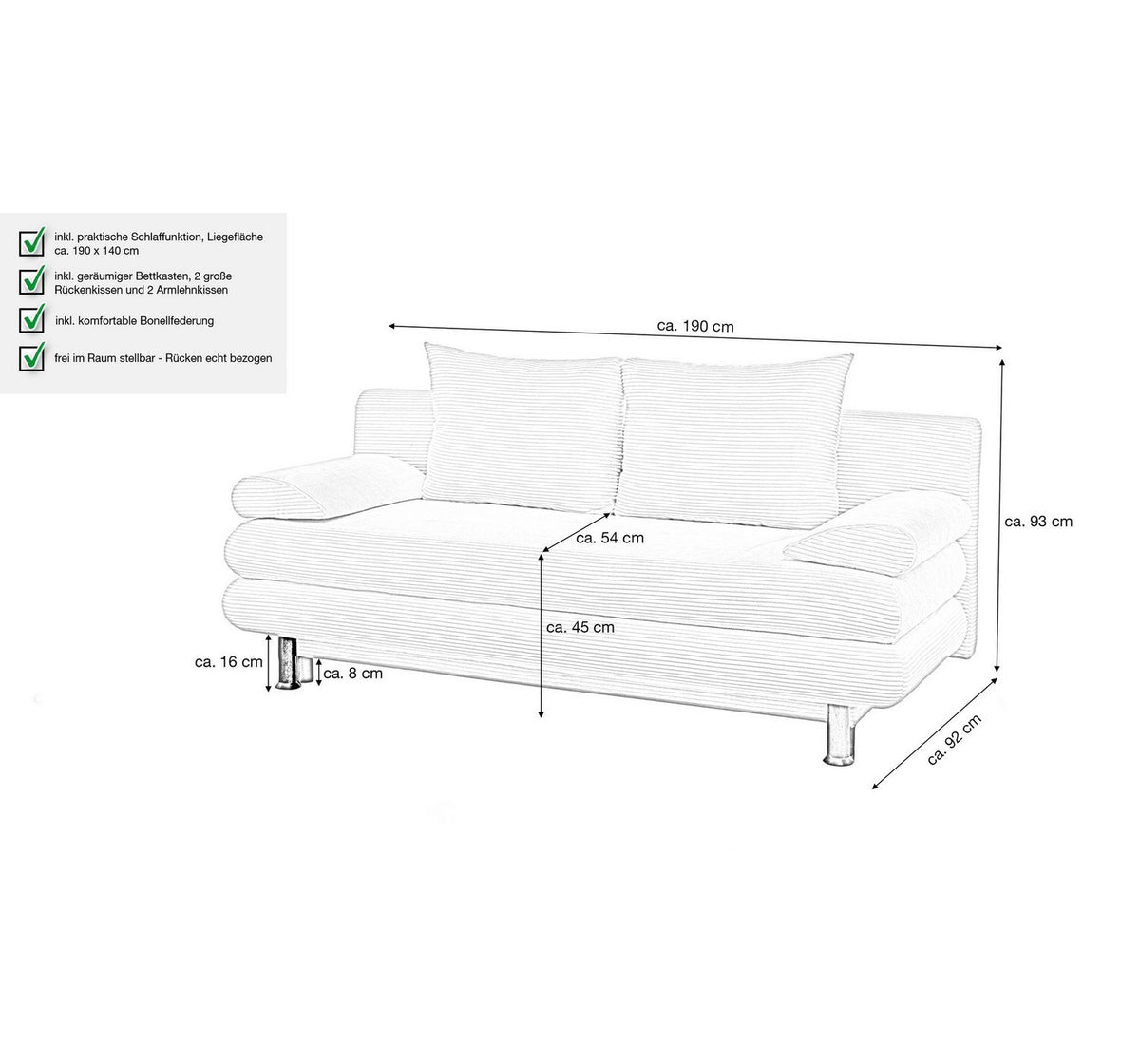 Cord Schlafsofa BAREND in Grau im Wohnraum