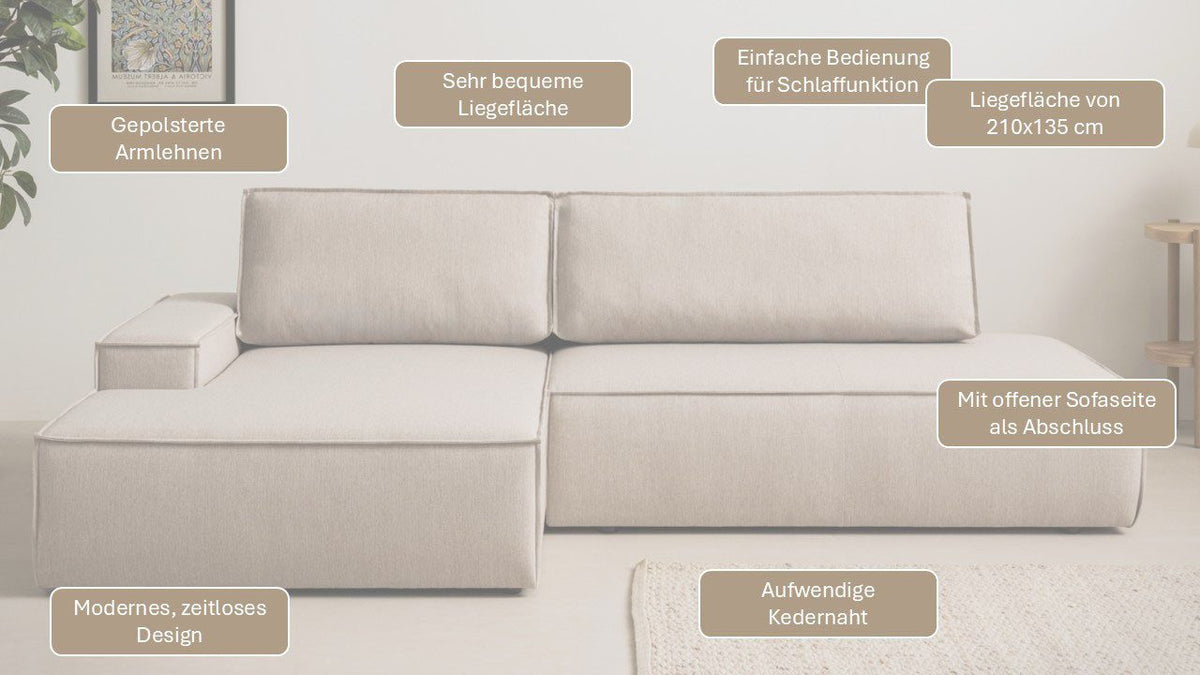Geöffneter Bettkasten des Cord Ecksofas SHERWOOD