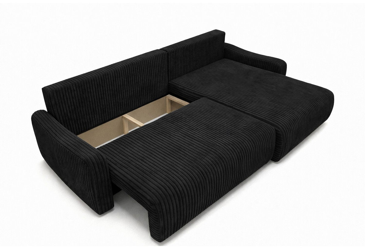 Cord Ecksofa JAPANDI in Schwarz im Wohnzimmer