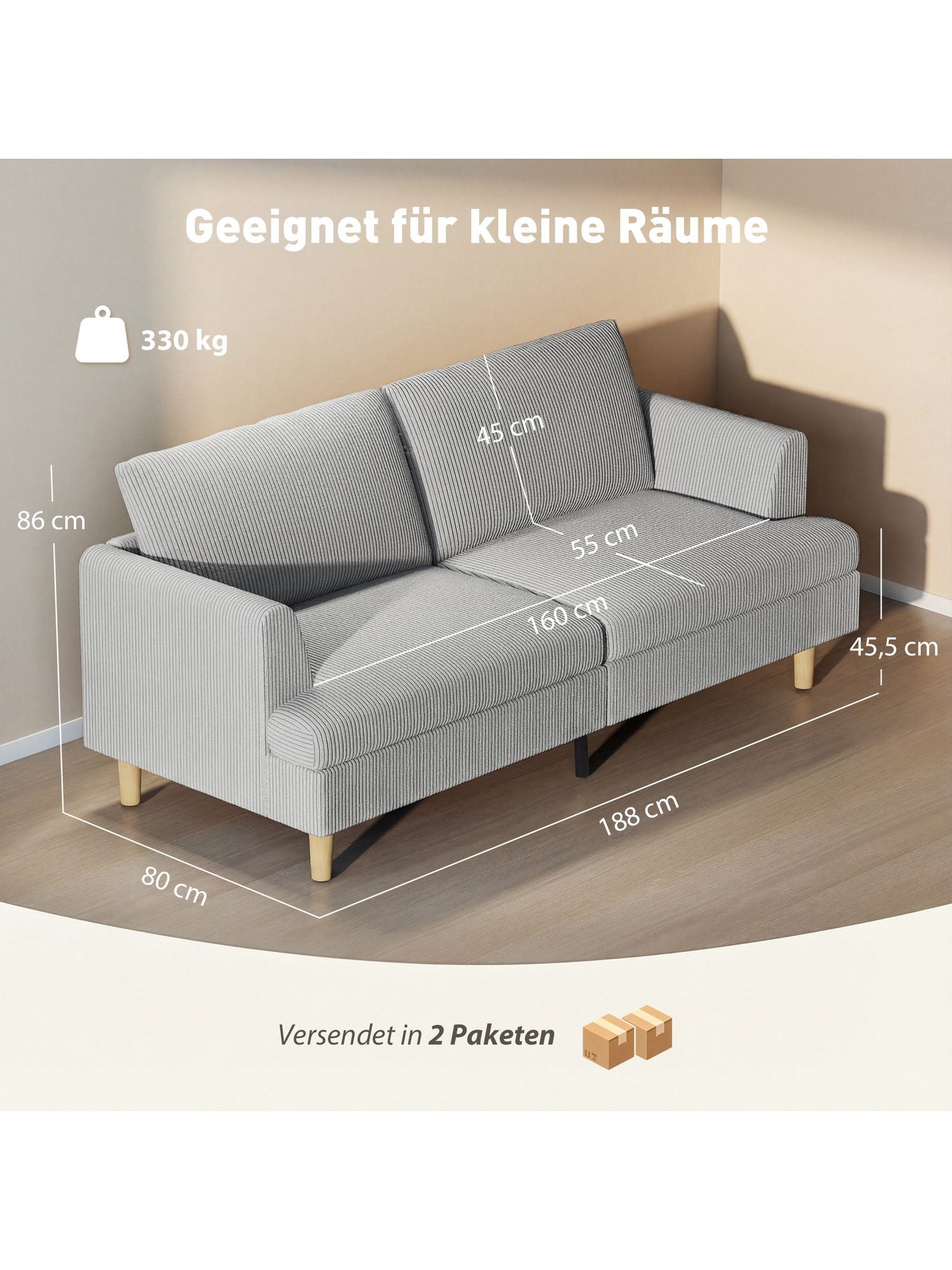 Beine und Metallfüße des Cord Sofas HOMCOM