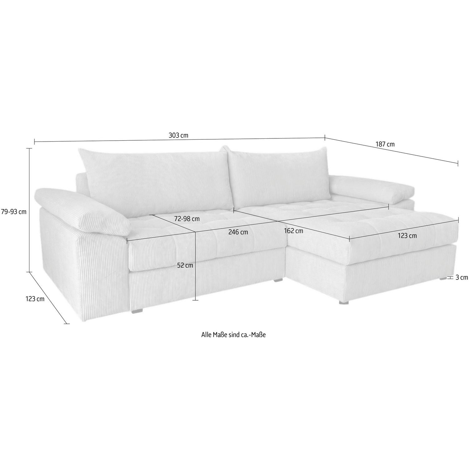Cord Ecksofa SOFT&COSY PIK XXL im Wohnzimmer aufgestellt