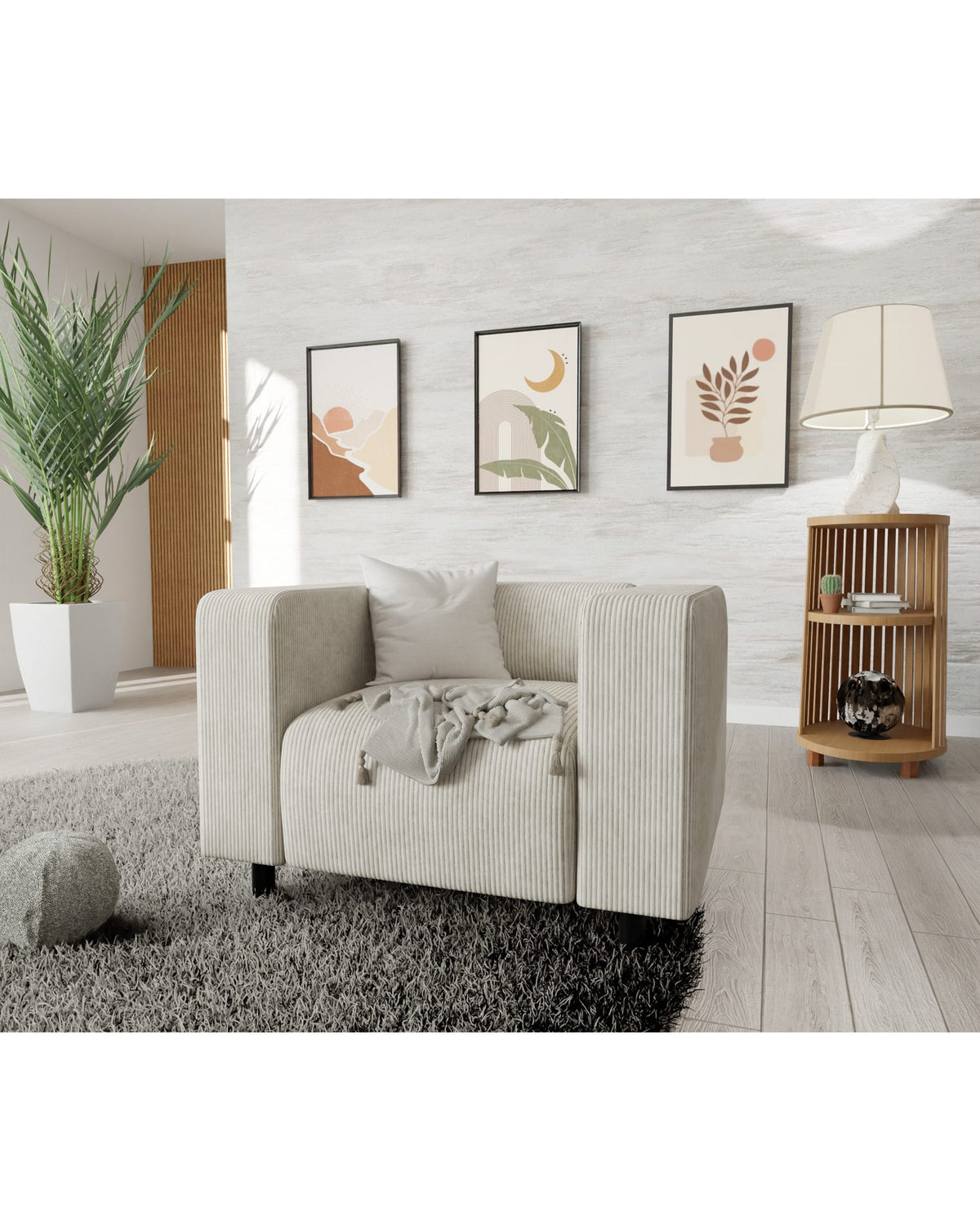 Sessel Gustav aus beigem Cord-Stoff