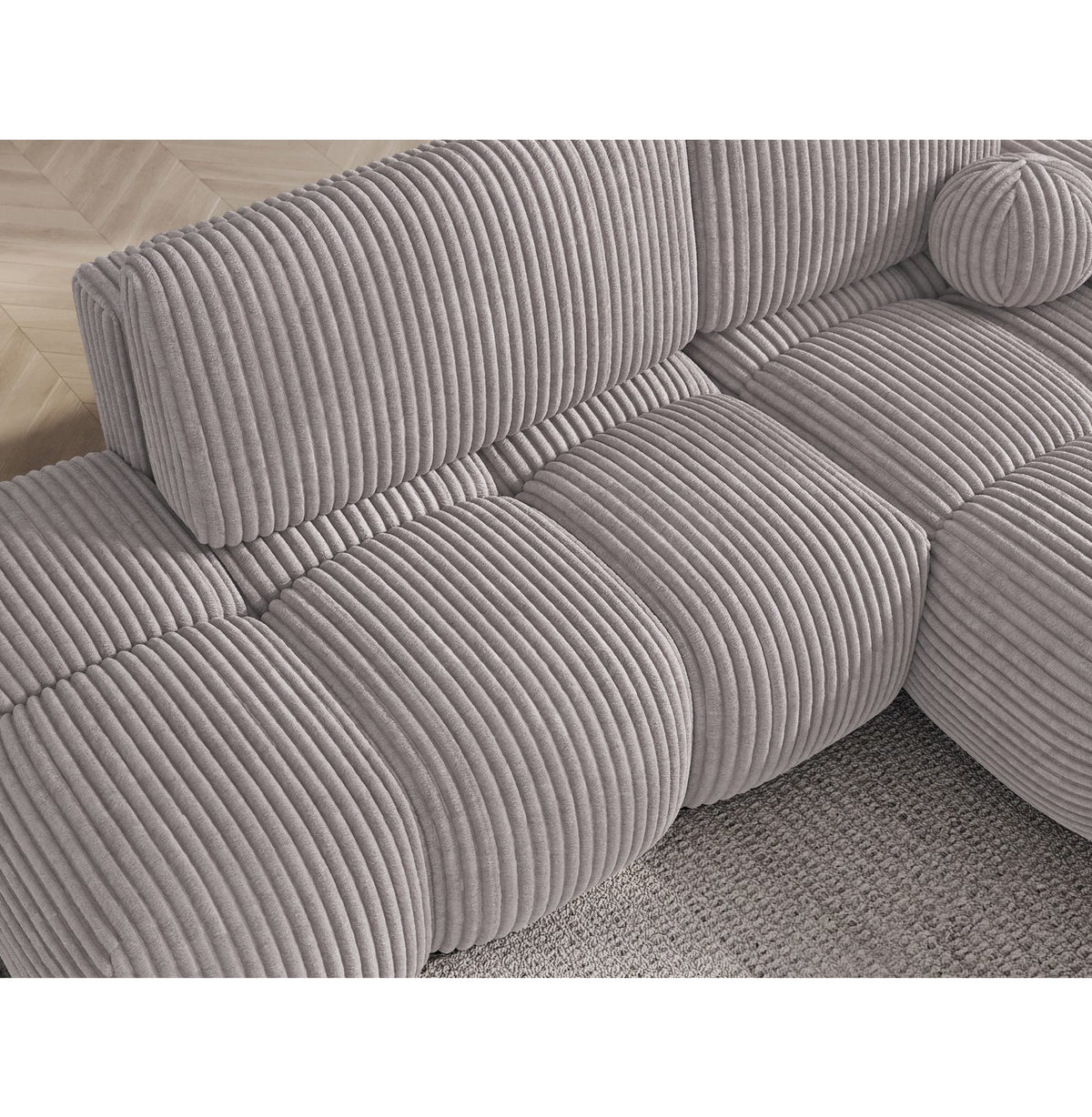 Cord Ecksofa SFERA in Hellgrau von vorne
