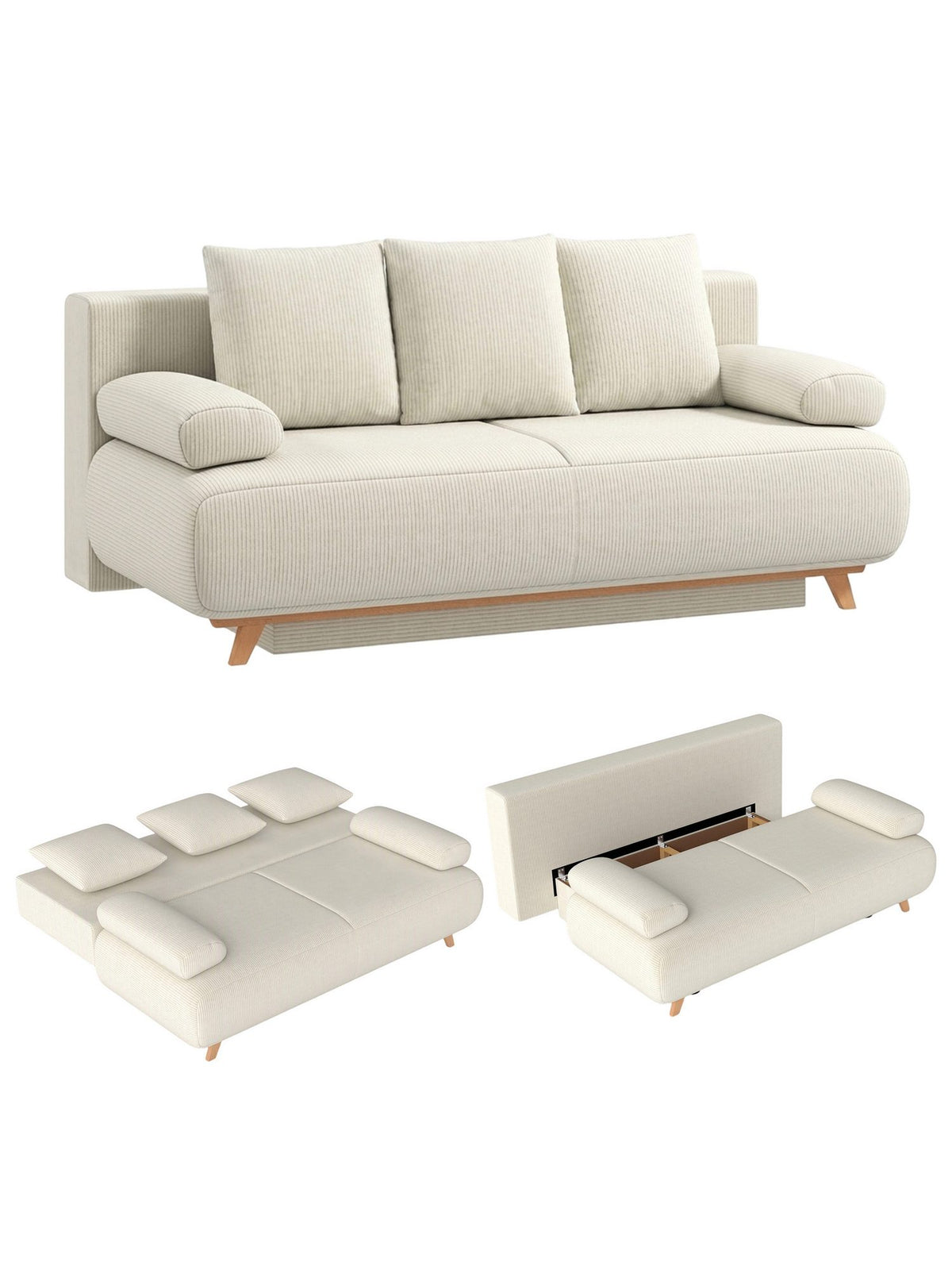 Cord Schlafsofa HOMCOM in Beige seitlich