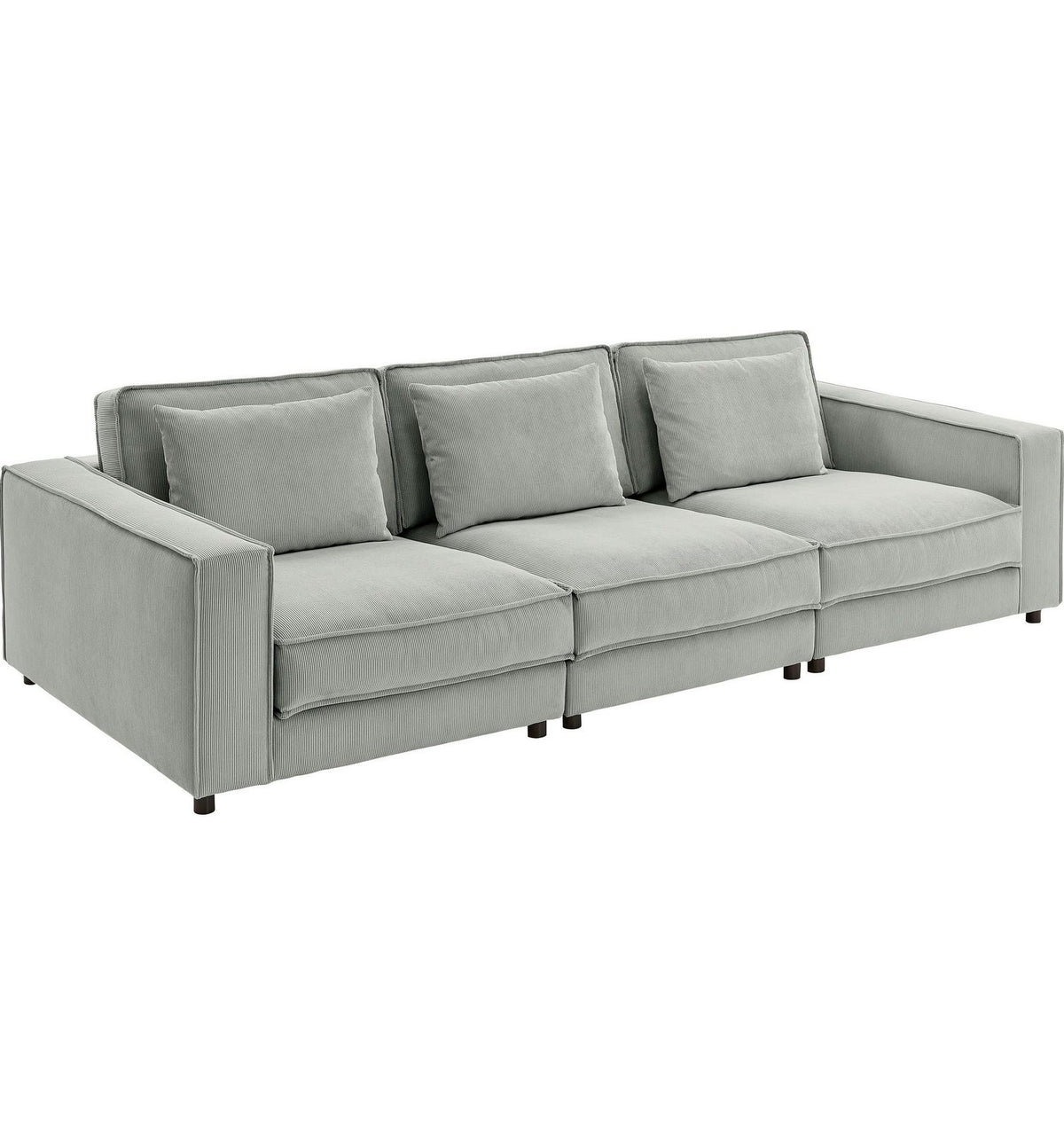 Nahaufnahme des grauen Cordbezugs am Sofa VALAN