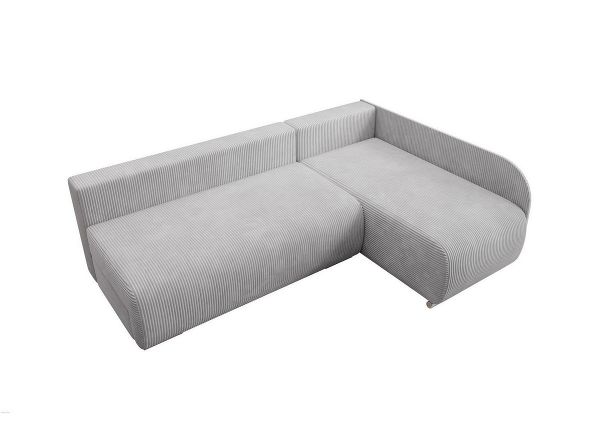 Bettkasten des kleinen Cord Ecksofas in Hellgrau