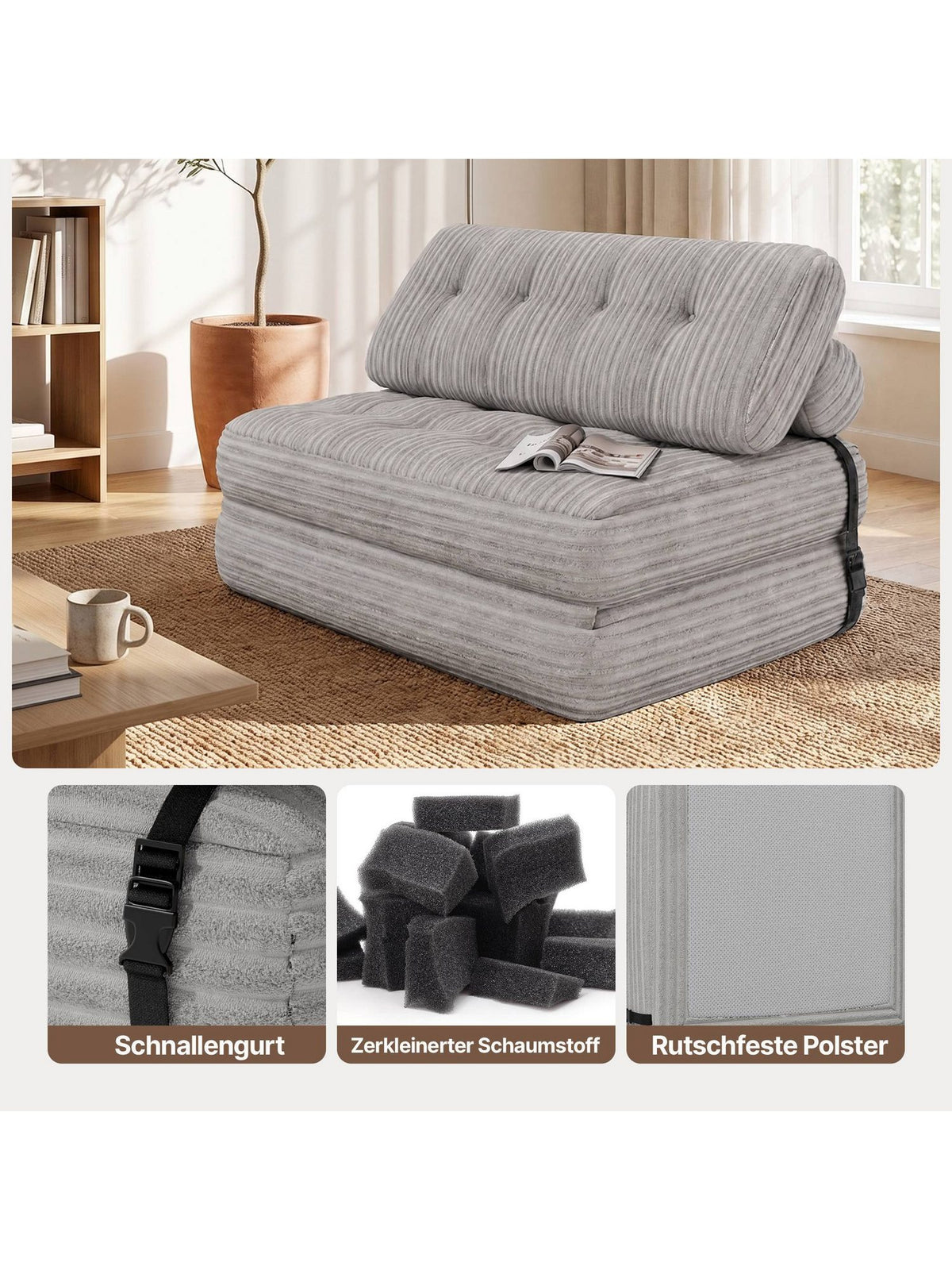 Verstellbare Kopfstütze des Cord Schlafsofas BLISHOM