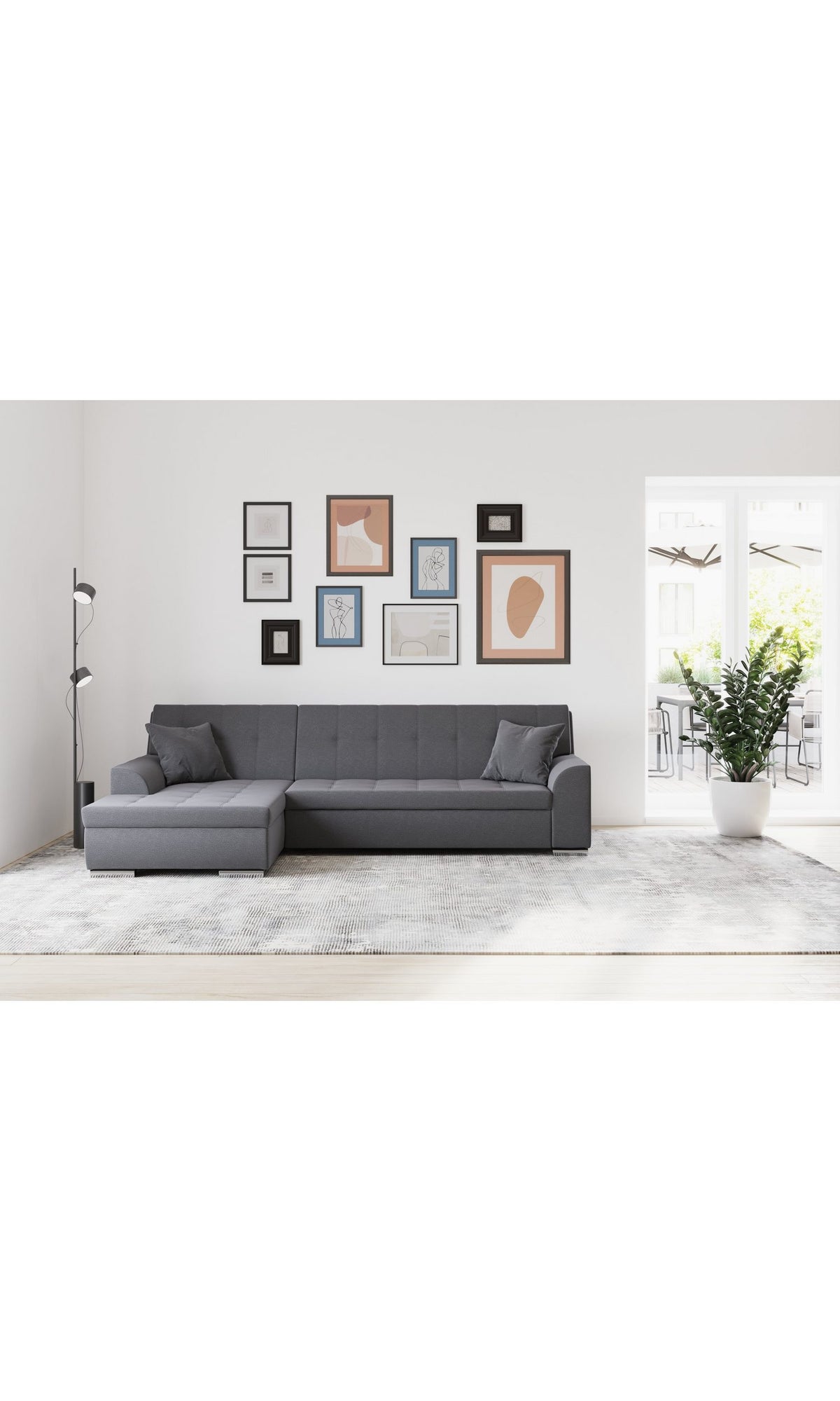 Graues Cord Ecksofa TREVISO in der Schrägansicht