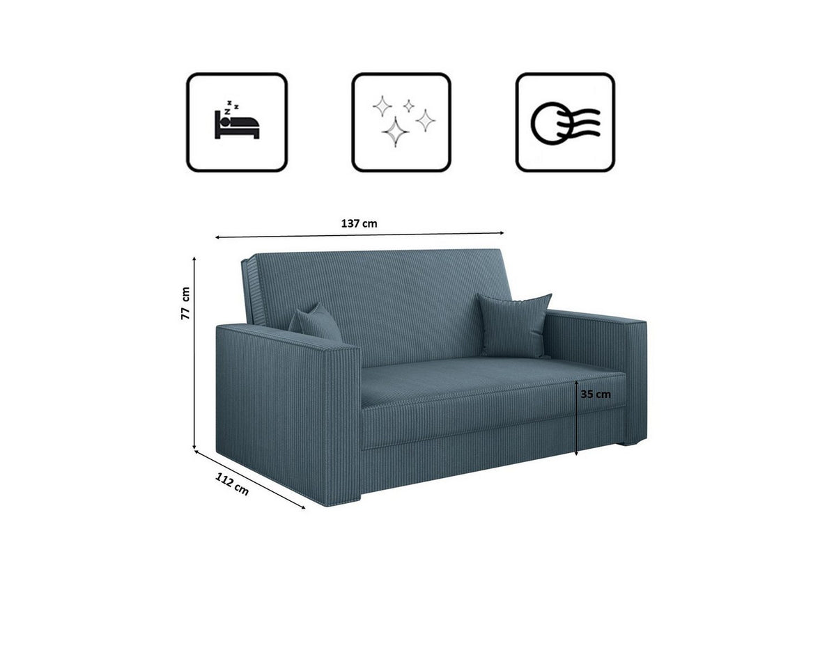 Poso Cordstoff des Schlafsofas AMERICA in Nahaufnahme