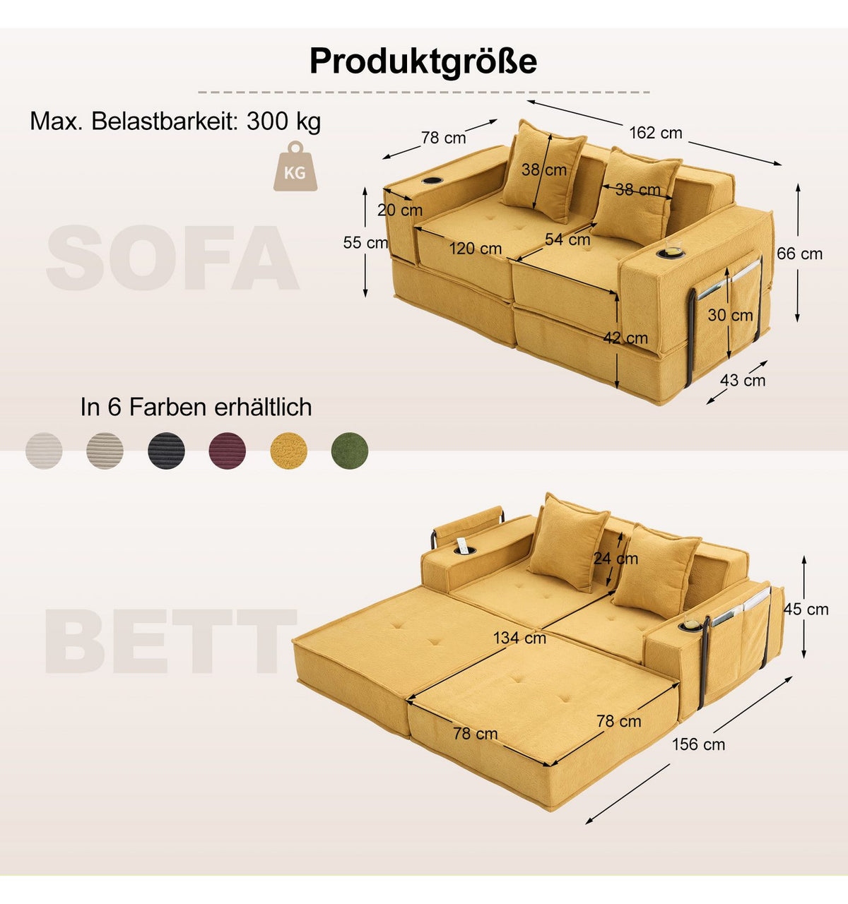 Cord Bodensofa SET 5 in Senfgelb von vorne