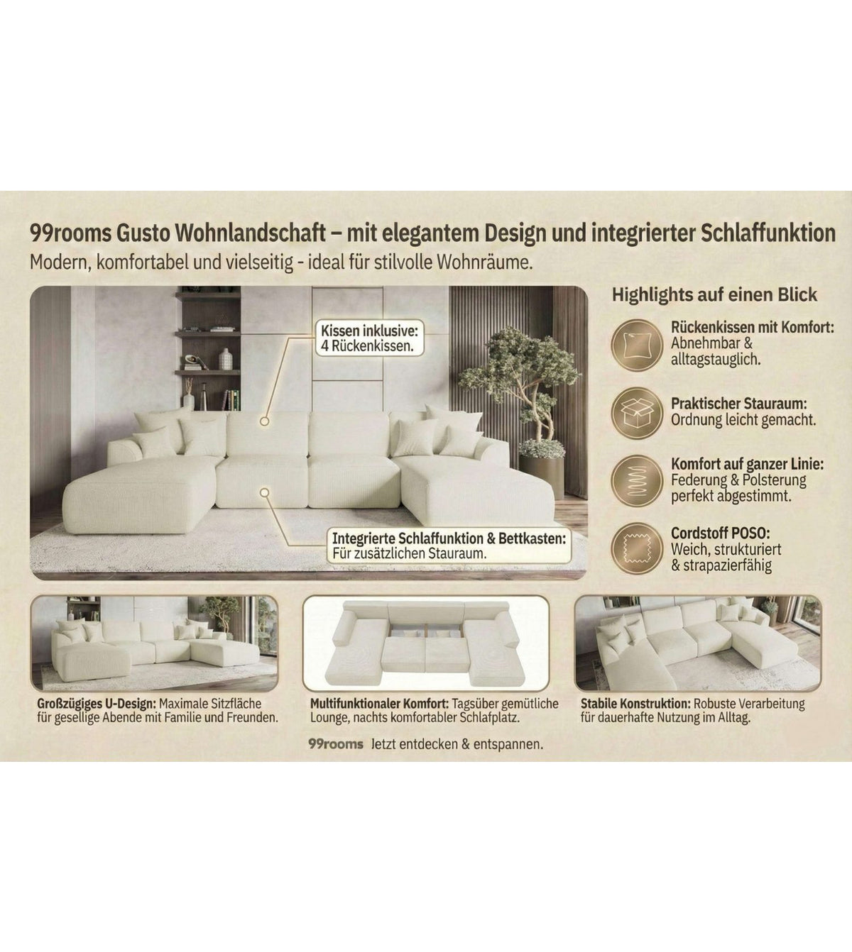 U-Form der Wohnlandschaft GUSTO von der Seite